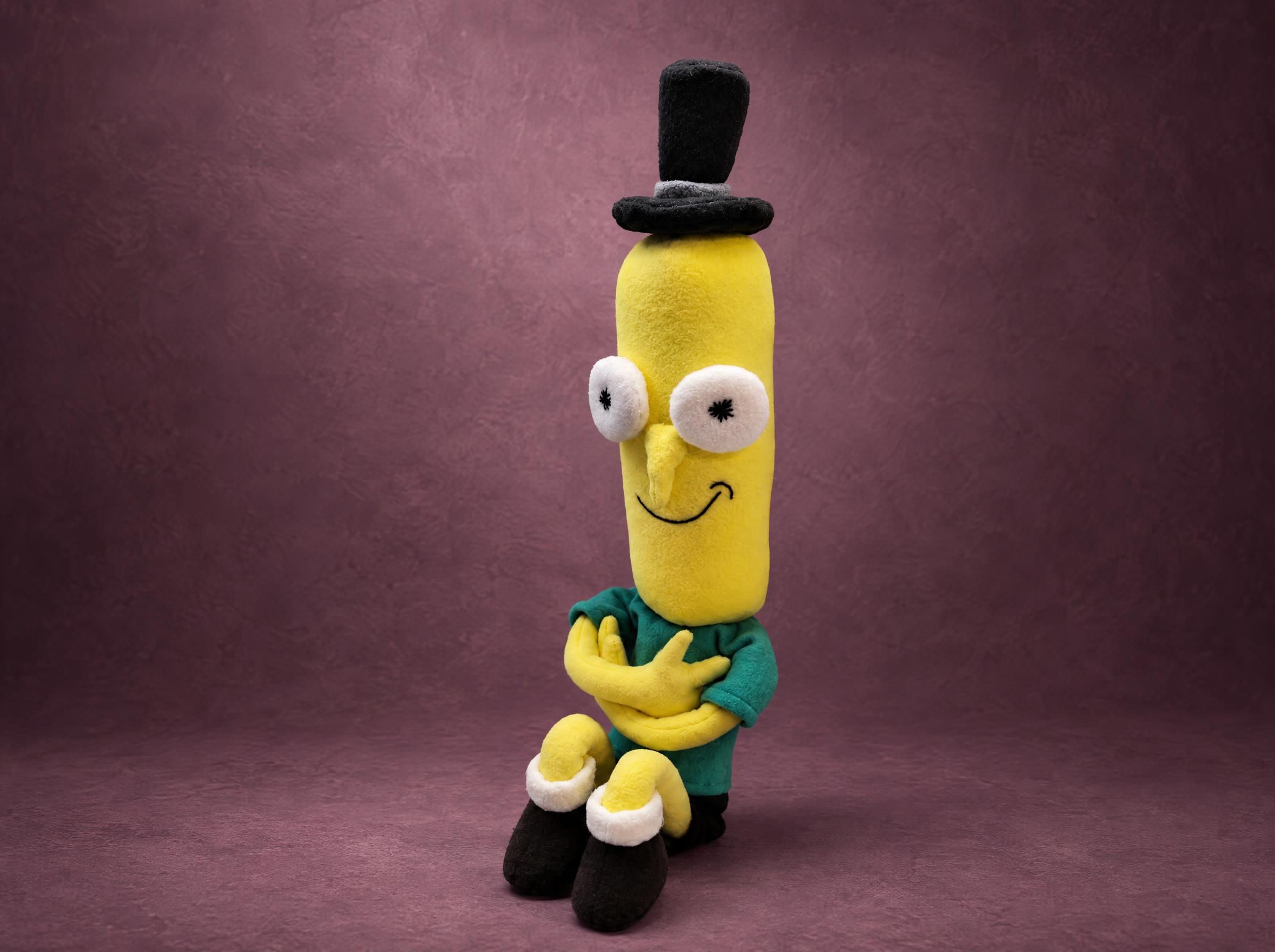Mr. Poopybutthole plush, sitting, arms crossed Mr. Poopybutthole plush sitting with arms crossed, a custom Rick and Morty soft toy made to order