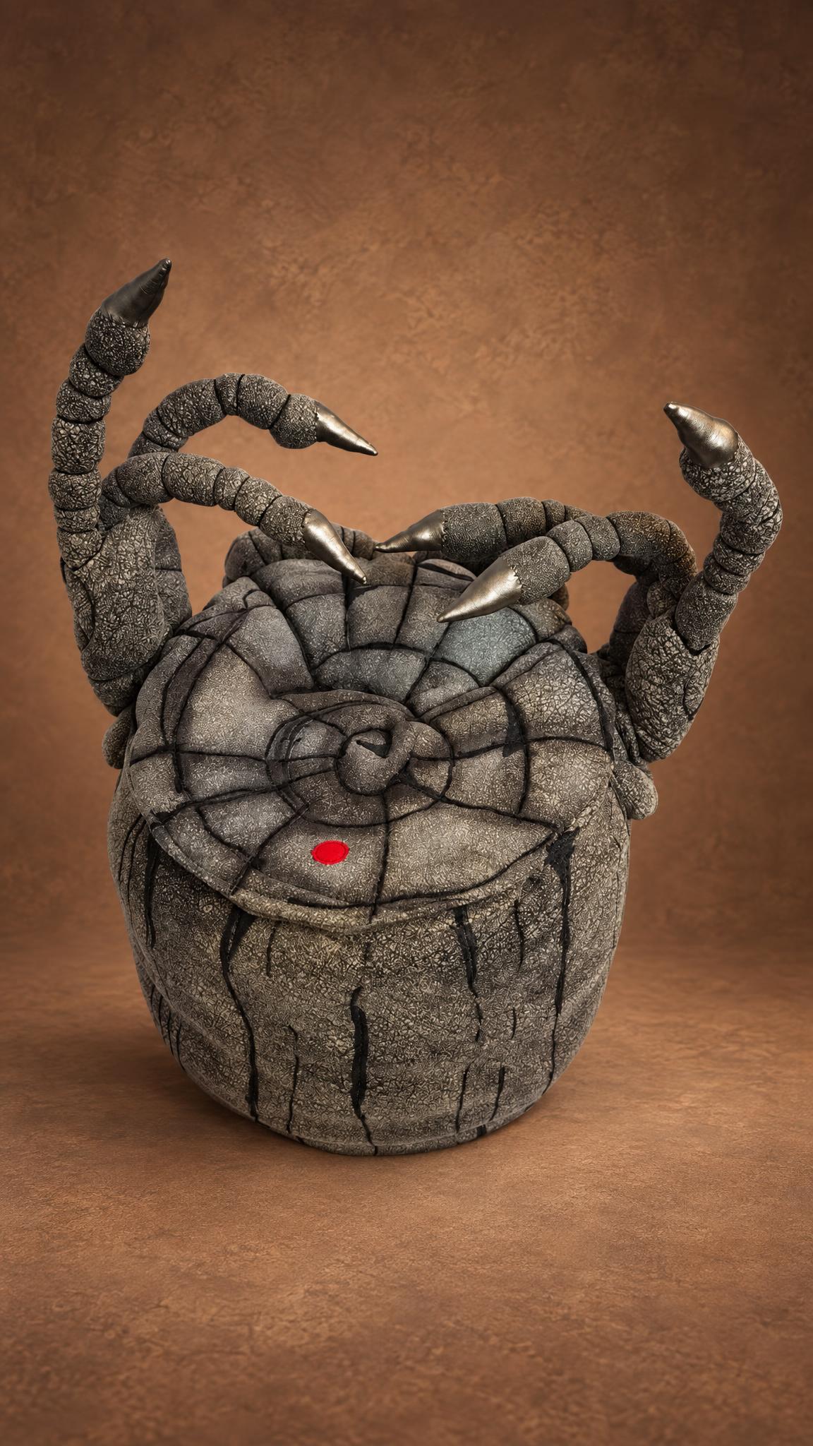 Epic Noggin stuffed monster from My Singing Monsters with a spiral stone lid and raised claws, sewn to order