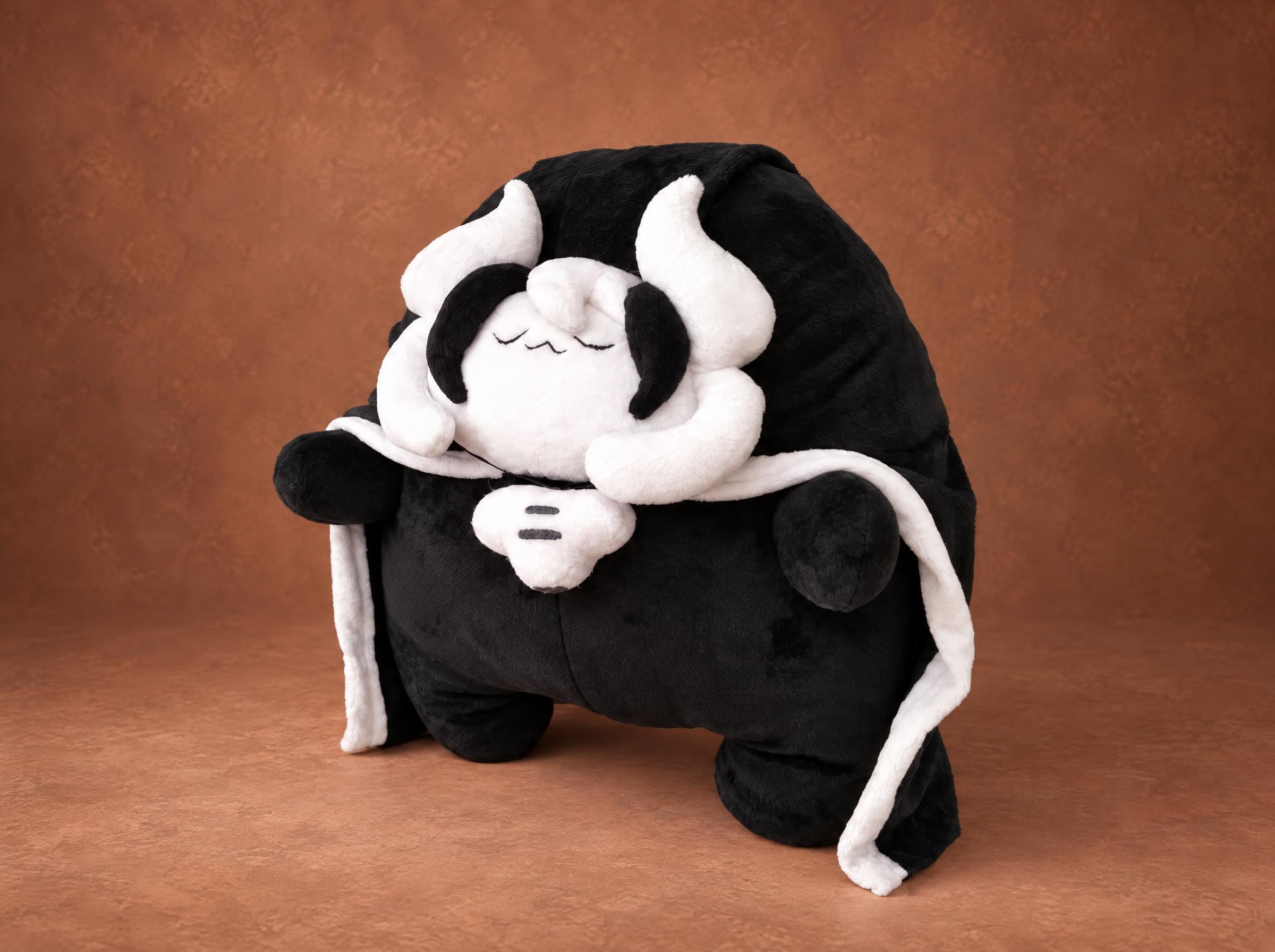Ozen Plush with Black Cloak, Handmade Made in Abyss Plushie Handmade Ozen plush, Made in Abyss White Whistle as a chibi, cloak with white lining draped to the floor