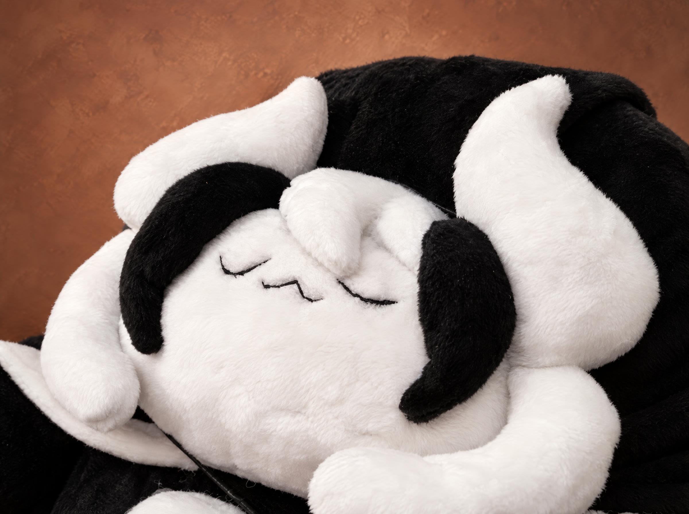 Ozen Plush Embroidered Face, Custom Made in Abyss Plush Custom Ozen plush face: embroidered closed eyes and a tiny cat mouth between white horns, sewn by hand to order
