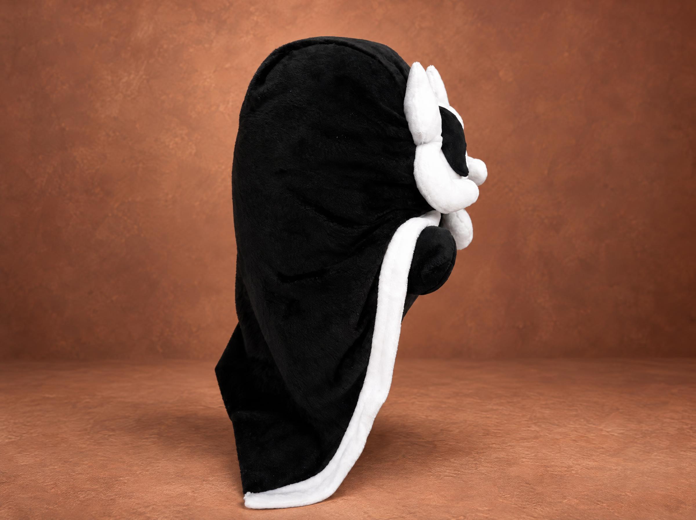 Ozen Plush Long Black Cloak, Made in Abyss Custom Plush Ozen plush from Made in Abyss, sewn to order: the long black cloak with a white hem wraps her whole round body