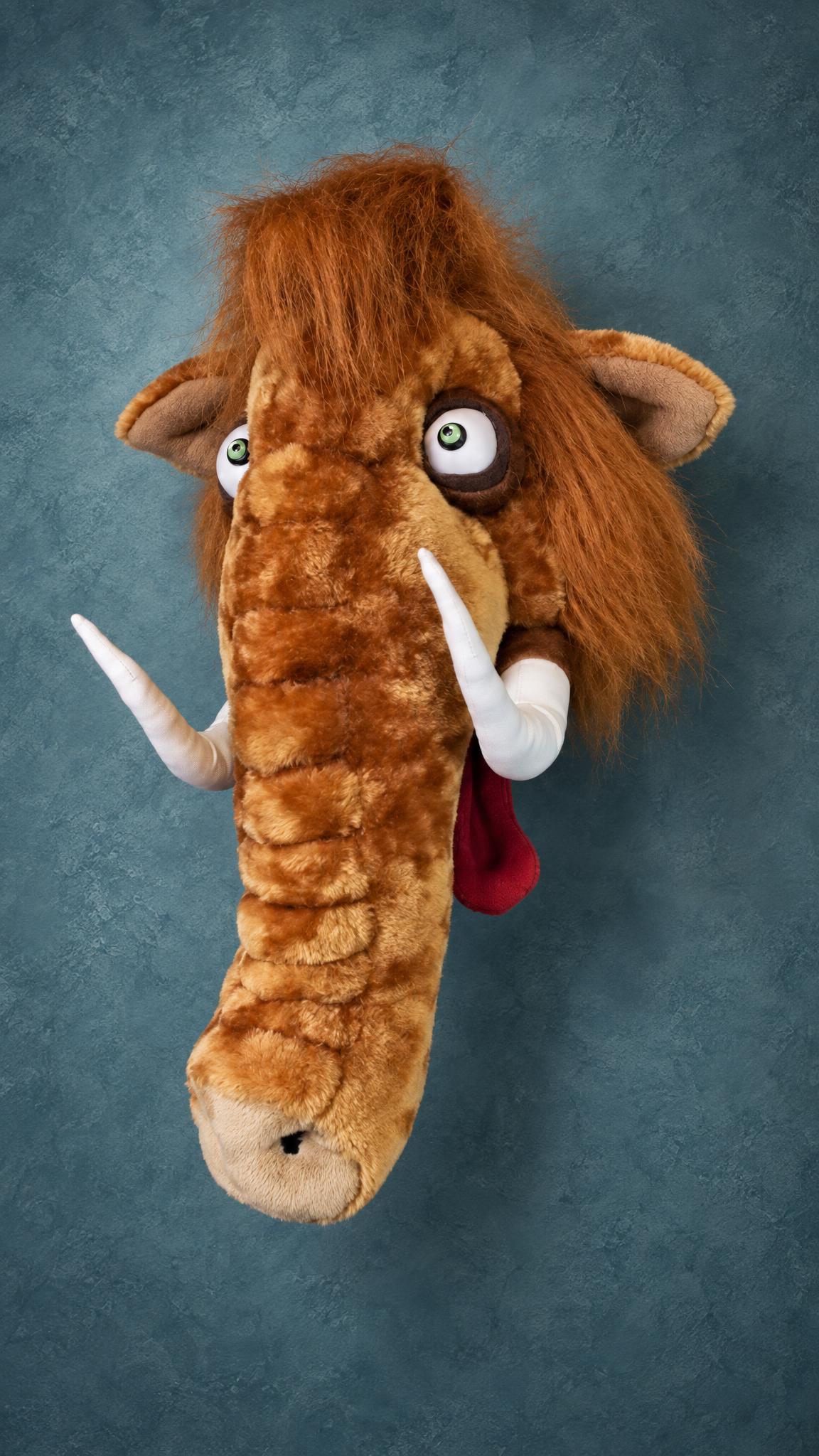 Plush woolly mammoth head, faux taxidermy made to order Plush woolly mammoth head, faux taxidermy made to order: shaggy ginger hair, soft cream tusks, red tongue