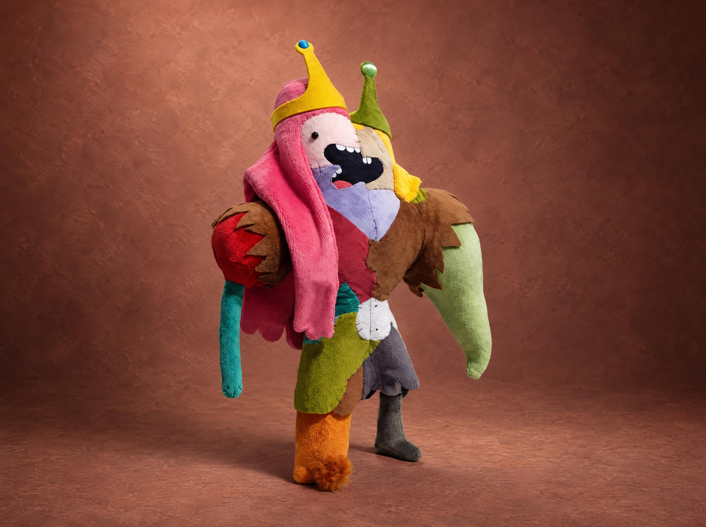Princess Monster Wife plush from Adventure Time, a patchwork of princess parts with two crowns, sewn to order