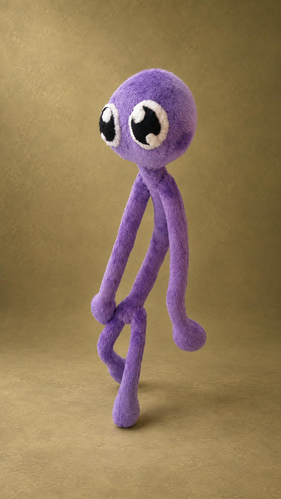 Purple monster plush sewn from a drawing to order: Rainbow Friends fan toy in soft lavender plush with huge eyes