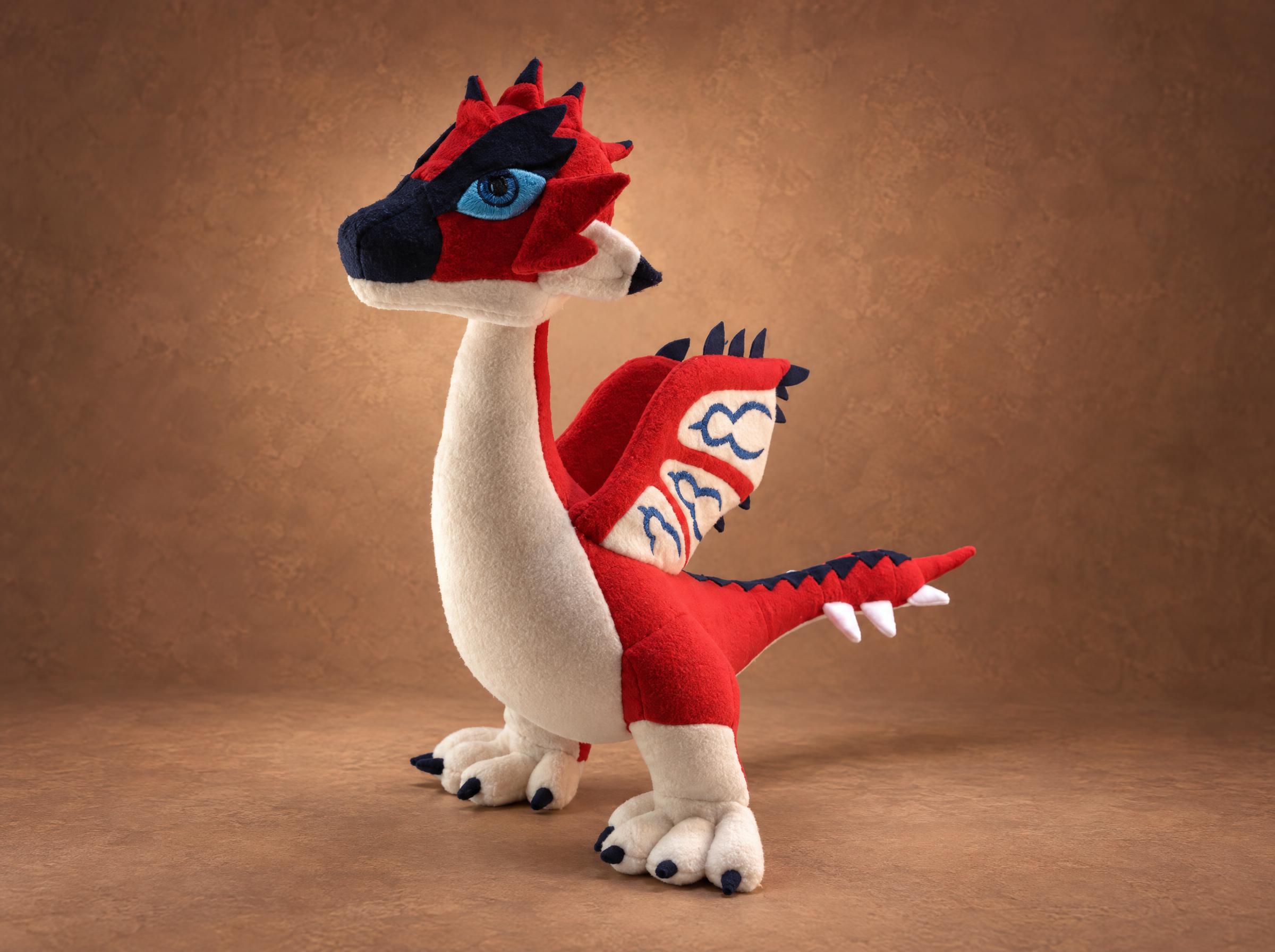 Rathalos plush from Monster Hunter, handmade to order, red wyvern with cream belly