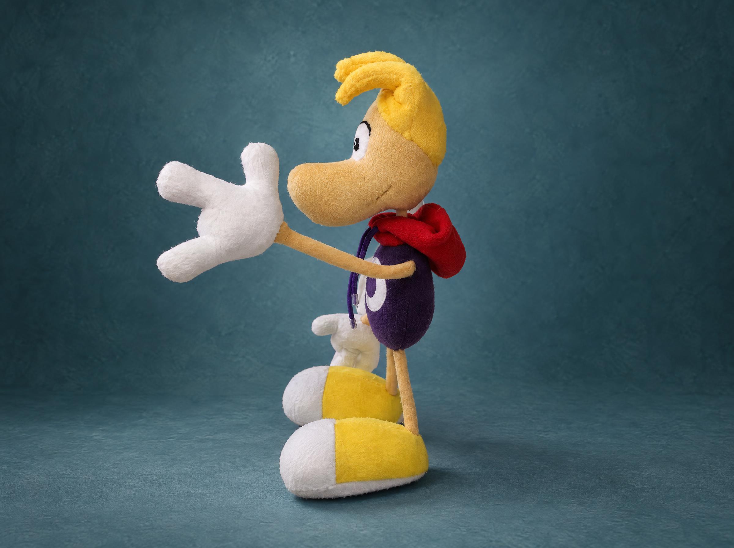 Rayman Soft Toy Waving Hello Custom Rayman soft toy waving a big white glove, with yellow hair and a red hood, handmade to order