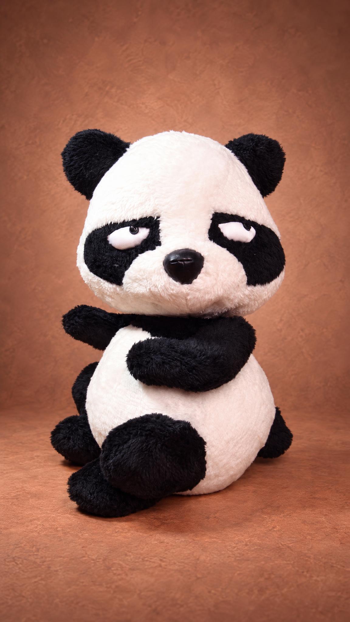 Custom resentful panda plush, a meme mood toy handmade to order from a sticker
