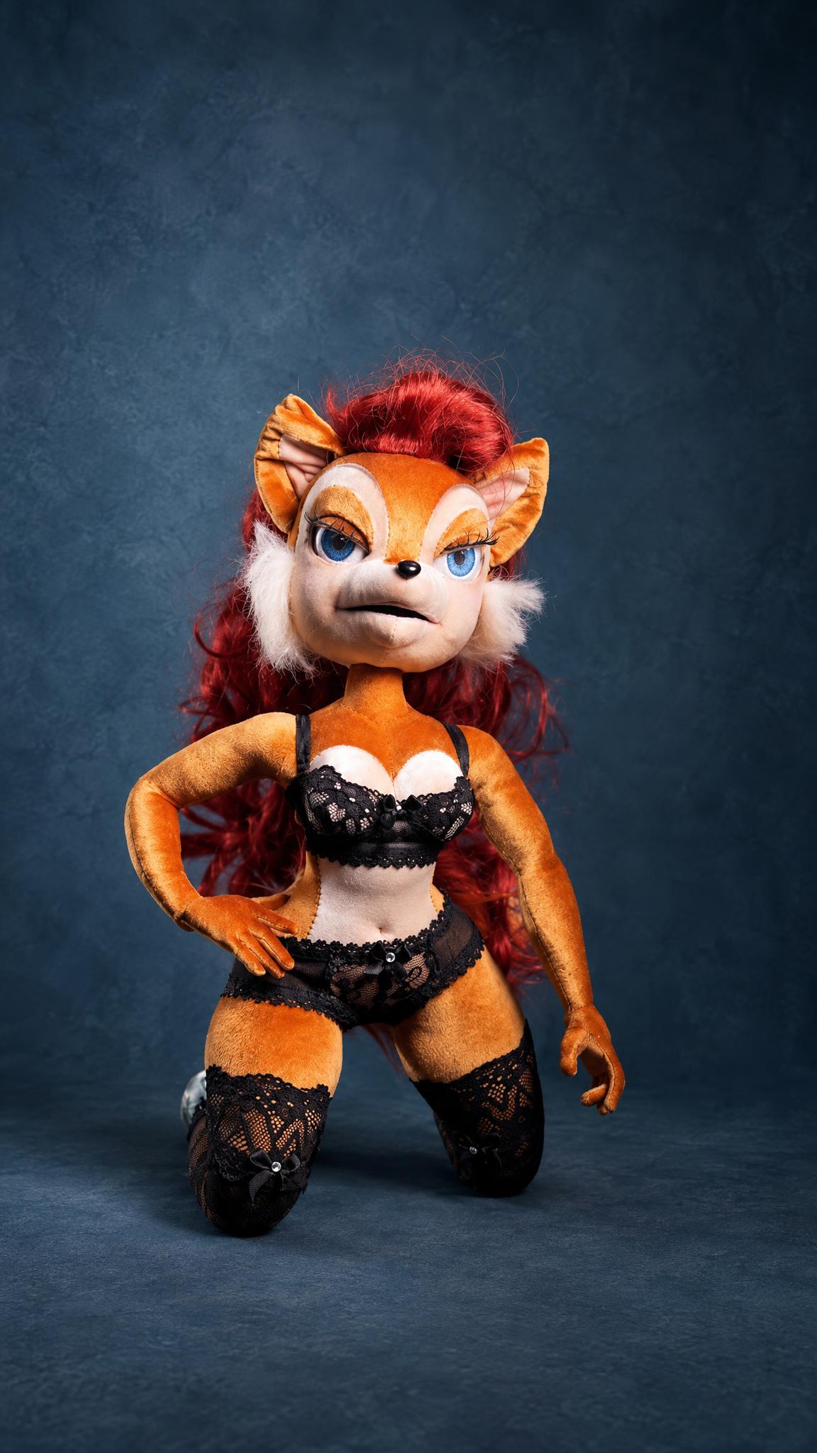 Custom Sally Acorn doll from Sonic in black lace lingerie and stockings, an adult collector doll made to order