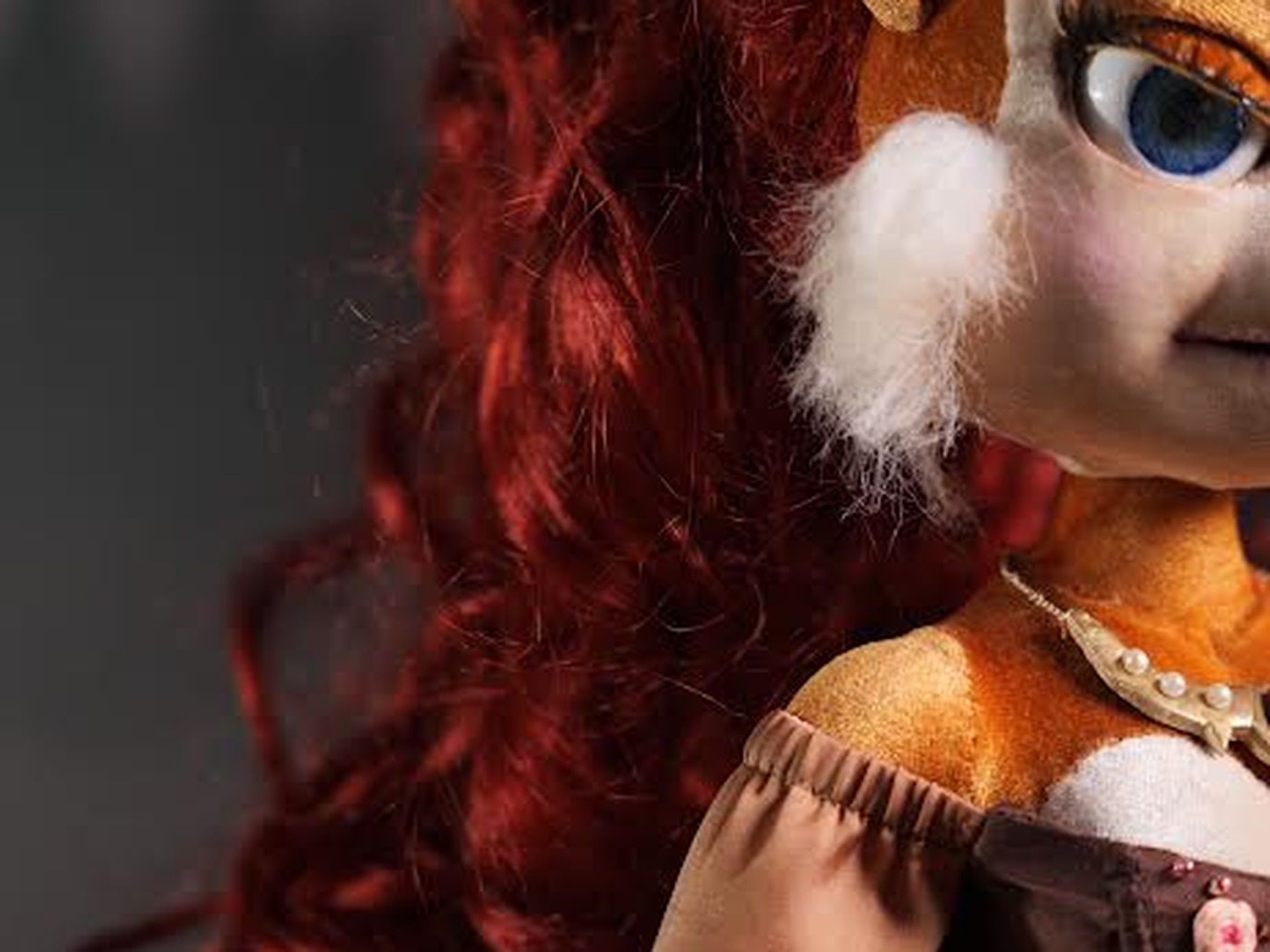 Sally Acorn Doll Red Curls and Tiara Sally Acorn doll with long dark red curls, a gold tiara and white cheek fur, a custom Sonic plush doll