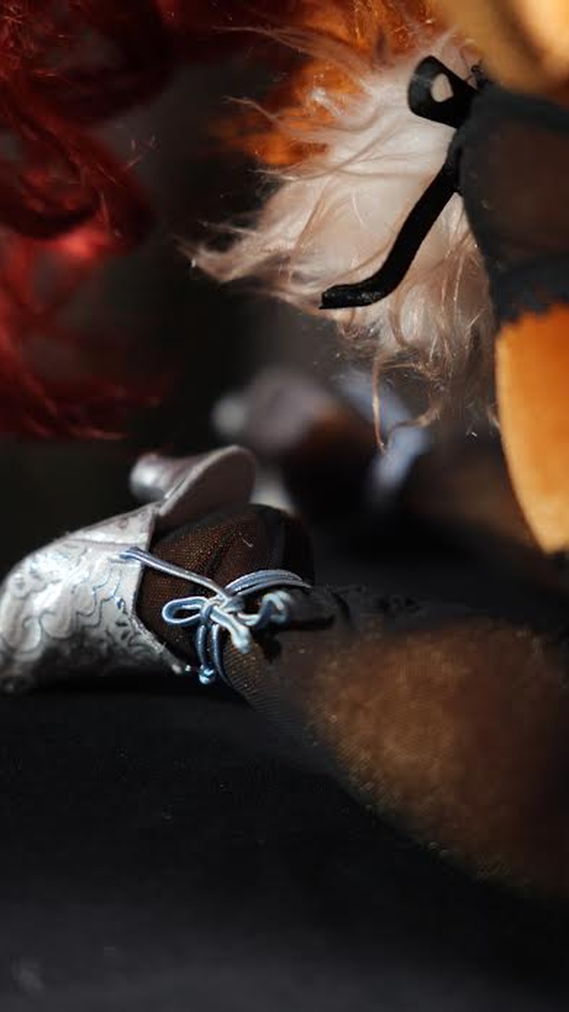 Sally Acorn doll wearing black stockings and a silver lace-up shoe, a handmade Sonic doll made to order