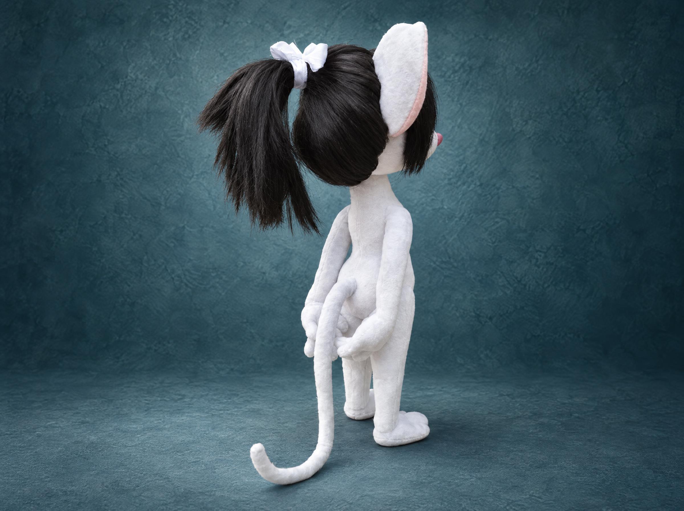 Samurai Rat Plush Body Akane Yamakawa rat plush without clothes, pale grey body, black ponytail and long tail, a custom handmade plush
