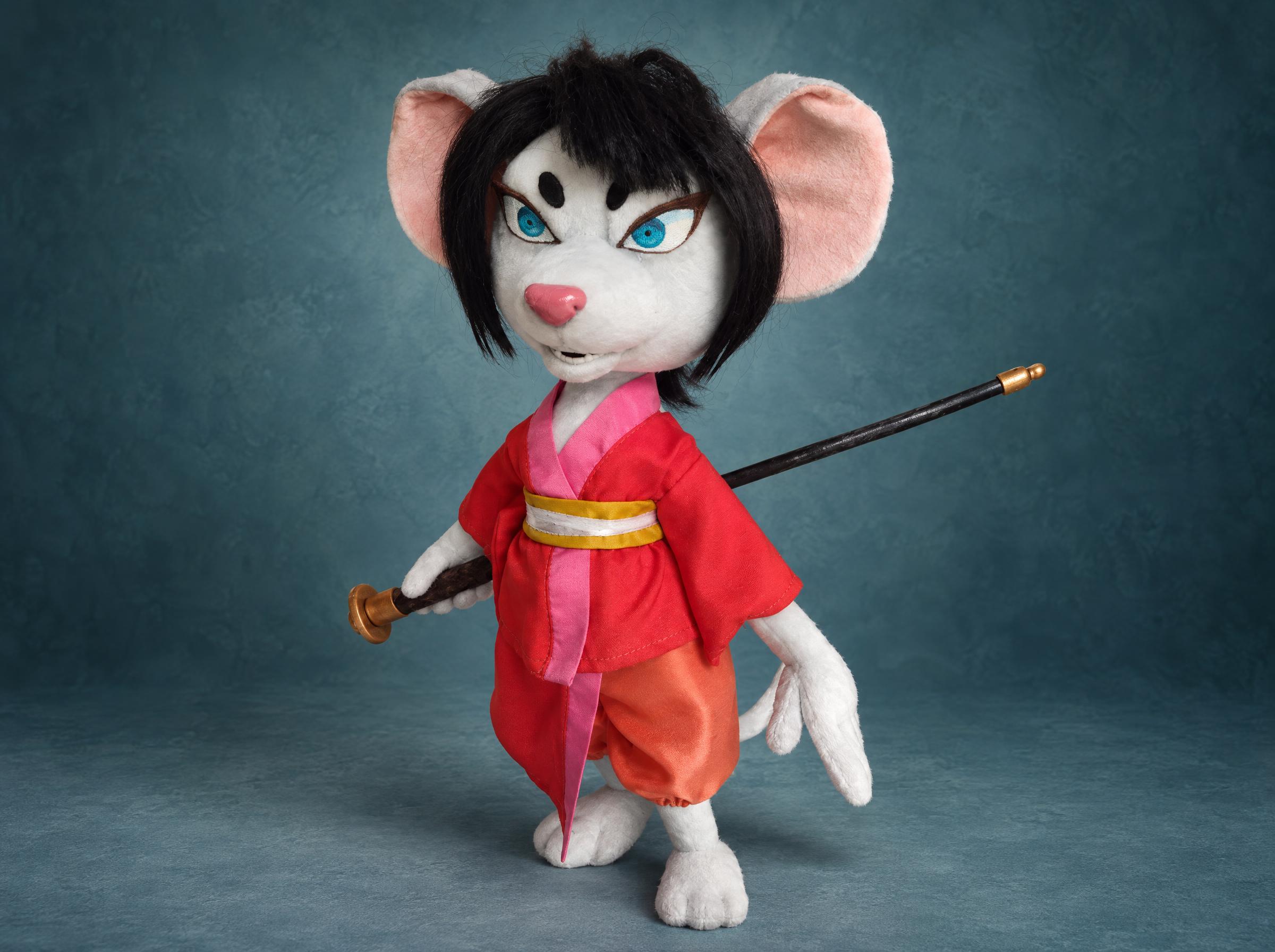 Samurai Rat Plush with Katana Handmade samurai rat plush with a katana, red kimono and orange trousers, a custom Curse of the Sea Rats plush