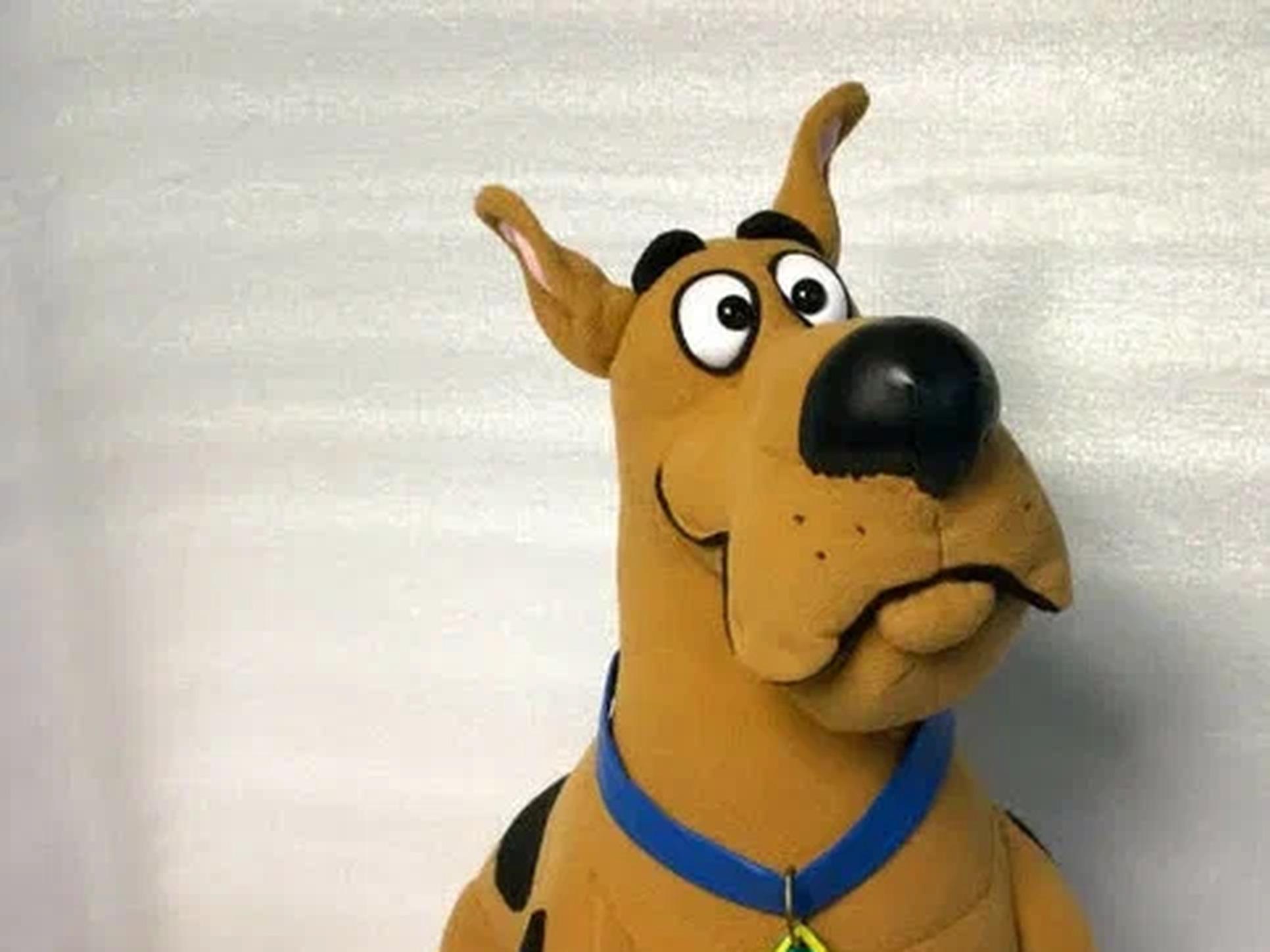 Scooby-Doo plush with floppy ears, handmade Scooby-Doo plush with floppy pointed ears, big eyes and a black nose, a handmade cartoon dog toy