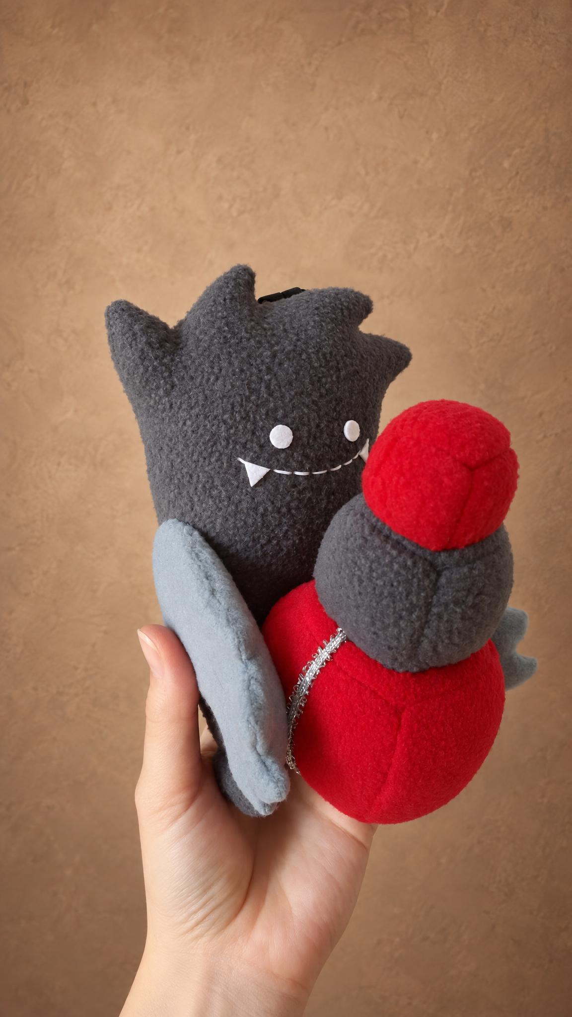 Small custom monster plush that fits in one hand, a keychain love gift sewn to order from a cup print
