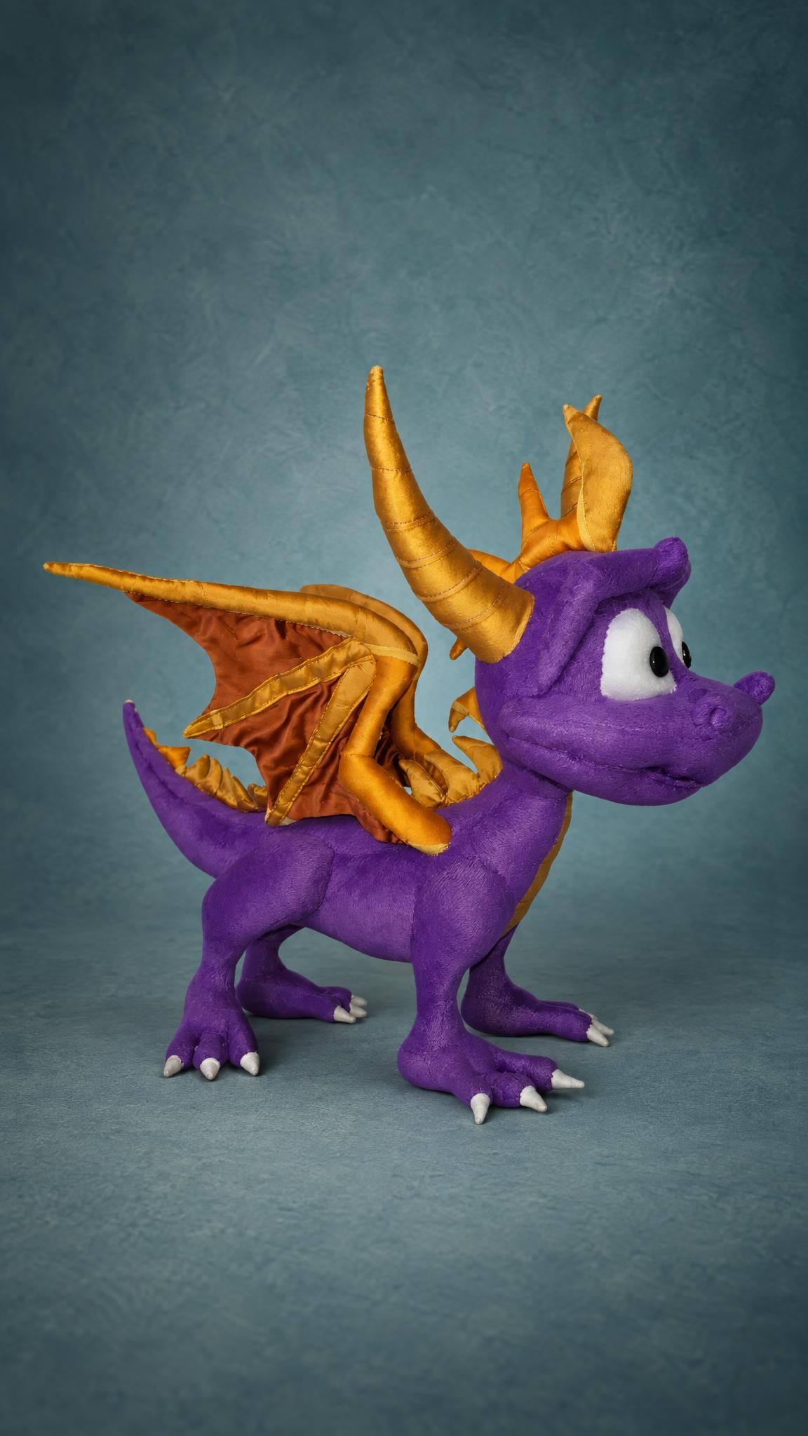 Custom Spyro plush, handmade to order in purple plush with gold satin horns, wings and spikes