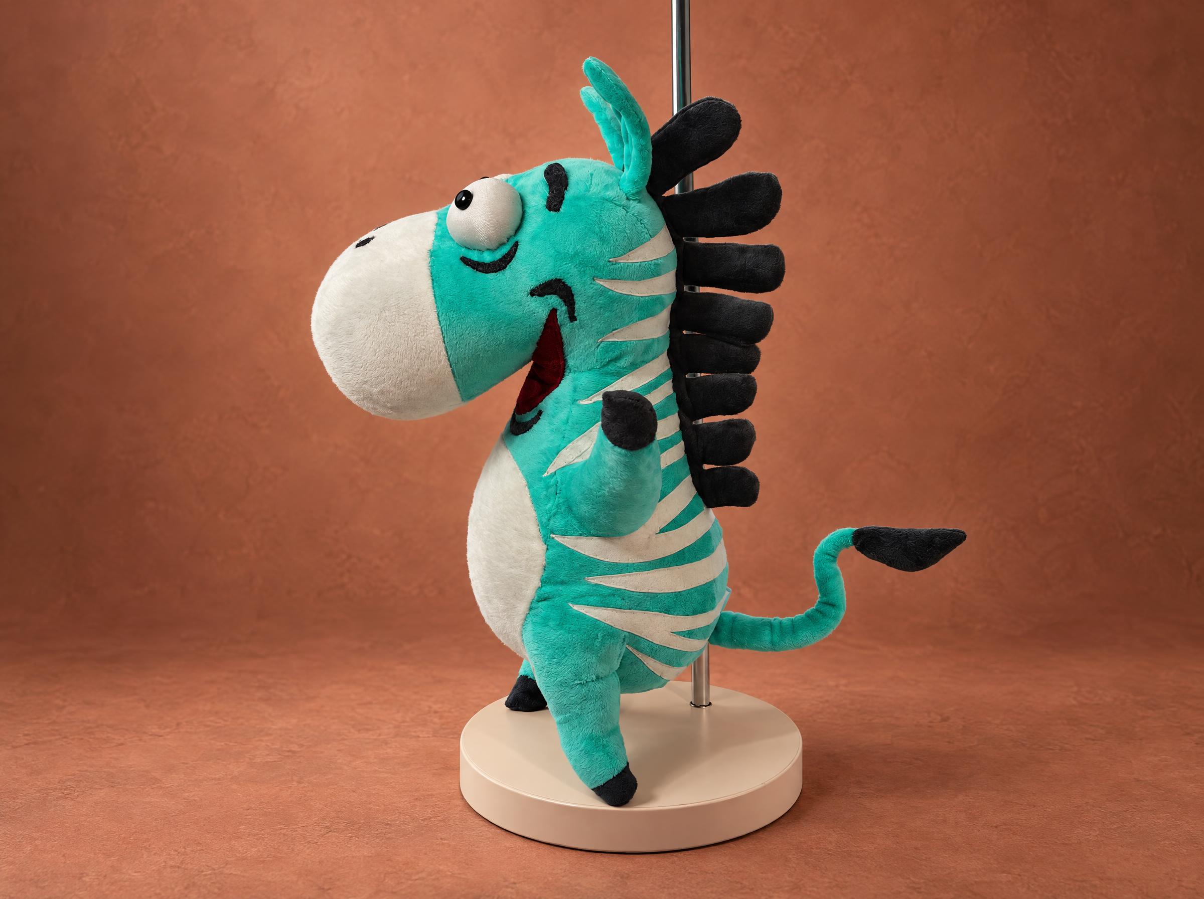 Telegram Sticker Zebra Plush With a Charcoal Mane Telegram sticker zebra plush sewn to order, soft charcoal mane tabs and a curled tail with a black tuft
