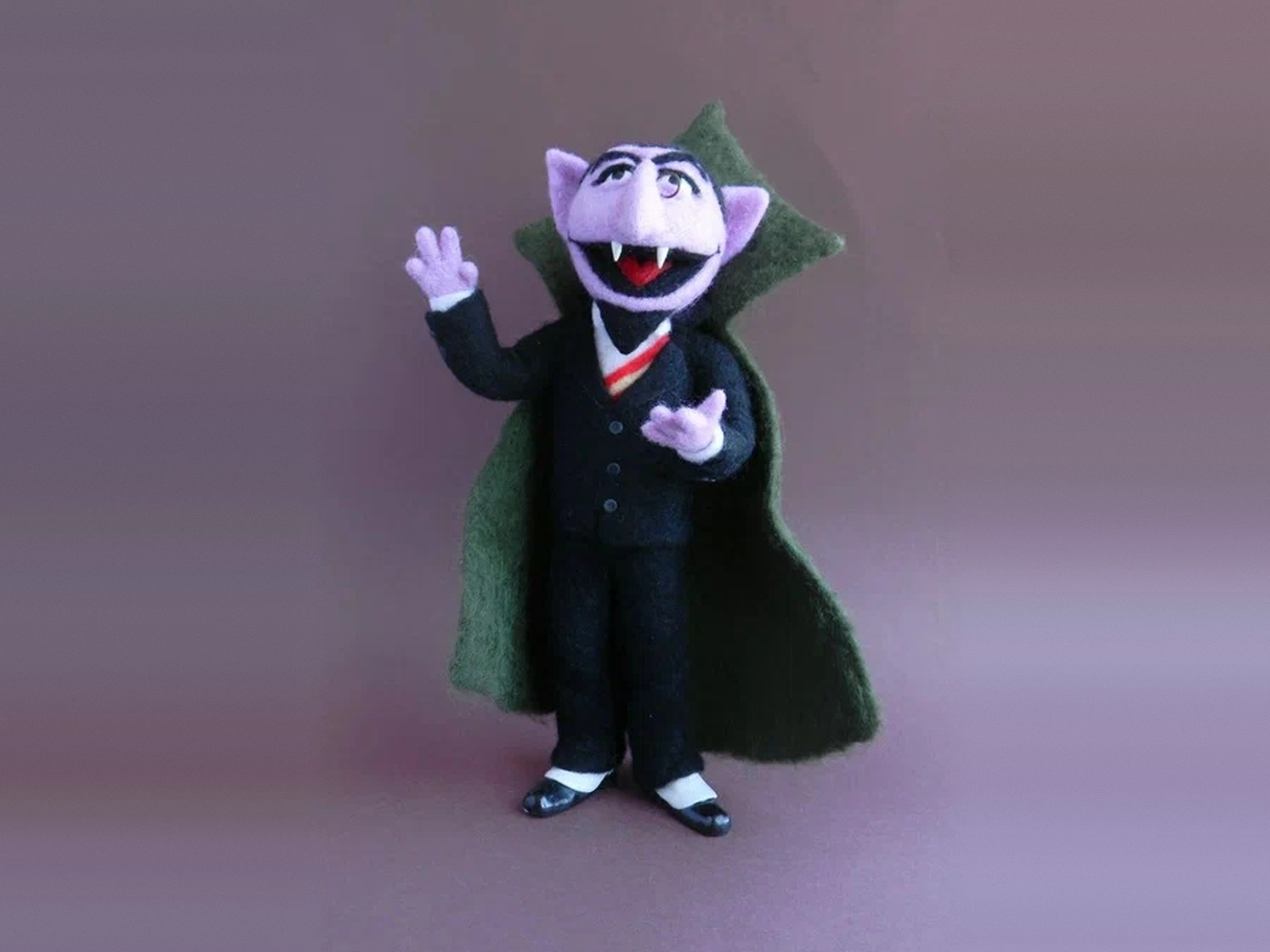 The Count Sesame Street plush toy The Count Sesame Street plush toy, felted wool vampire with fangs, monocle and green cape, made for one fan