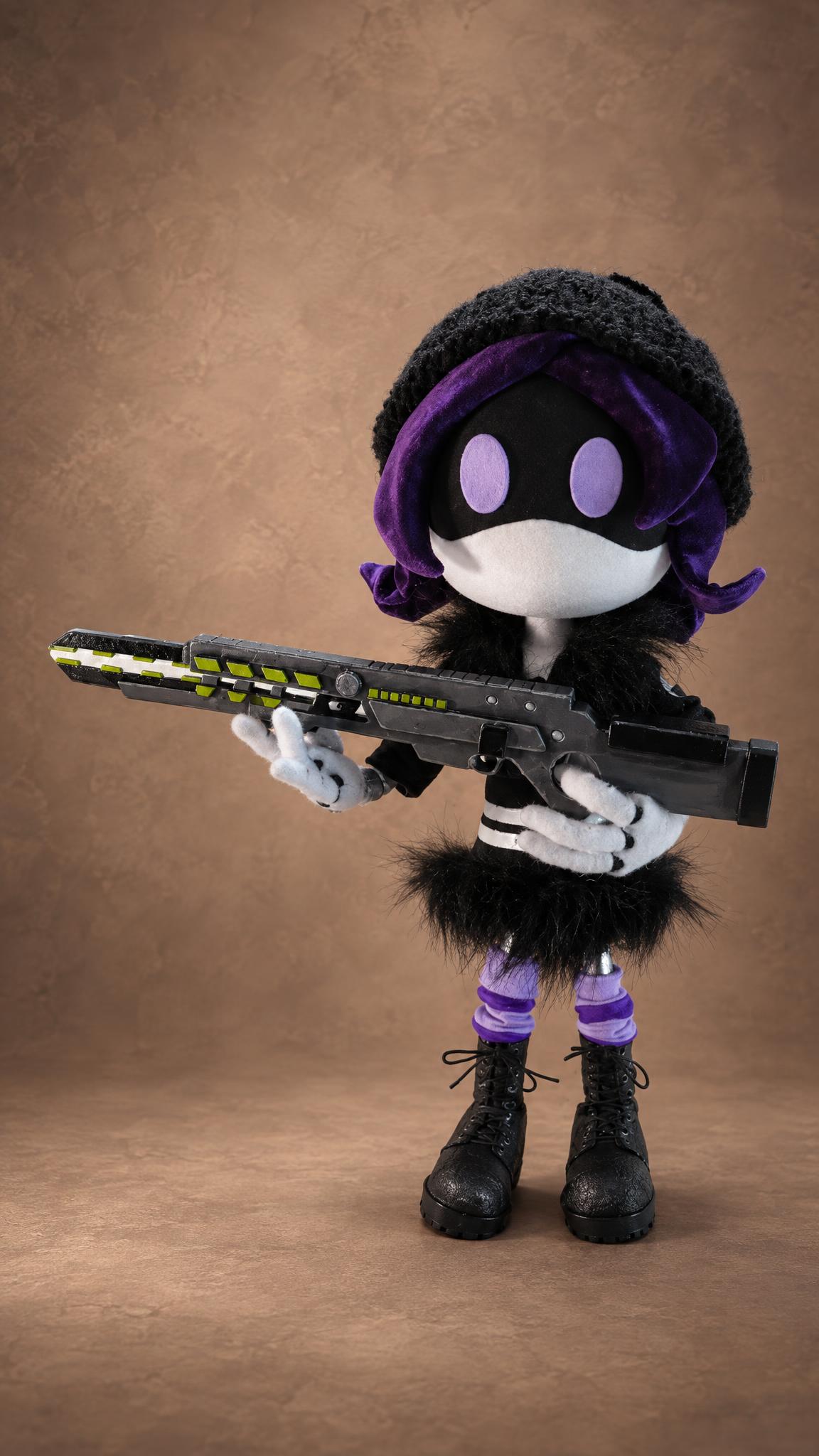 Custom Uzi plush from Murder Drones with her railgun and beanie, handmade to order