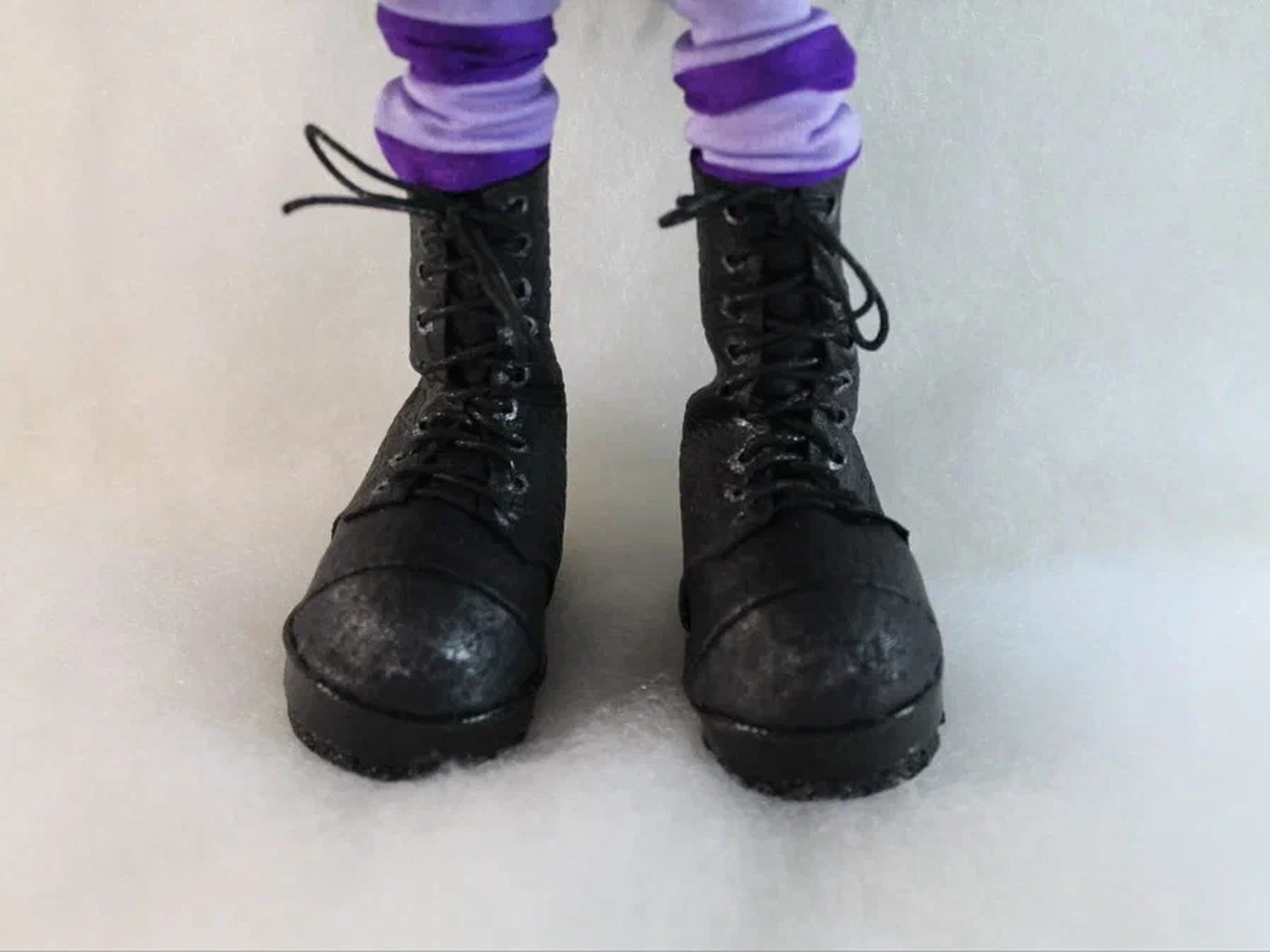 Uzi plush, laced boots and striped socks Uzi plush laced black boots and purple striped socks, a Murder Drones doll sewn to order