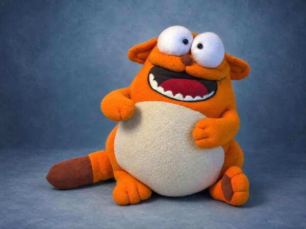 Viber cat plush with big googly eyes and a wide open mouth, bright orange, sewn to order from the Viber sticker