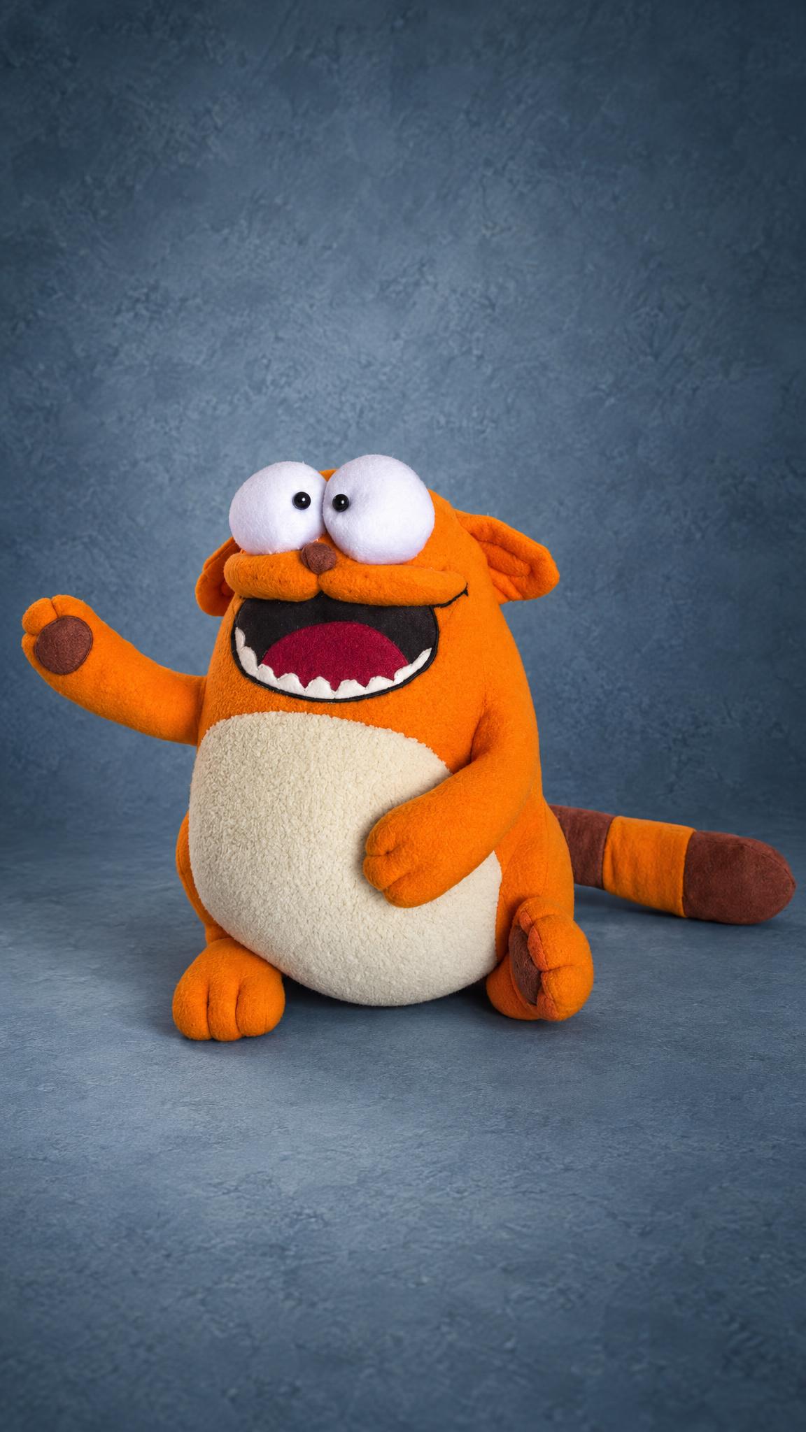 Custom Viber cat toy waving, orange fleece with googly eyes, handmade to order from the sticker