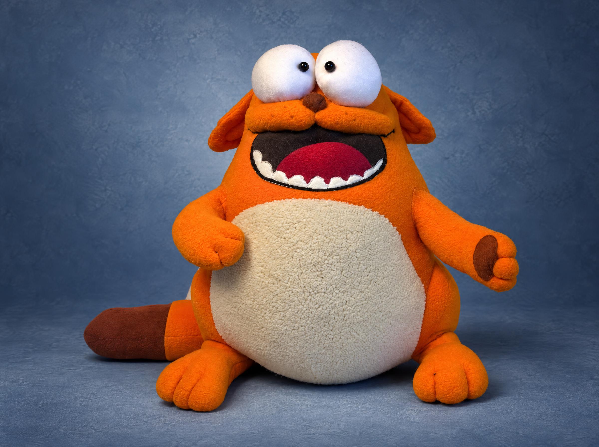 Viber cat toy sitting, cream belly and googly eyes Orange Viber cat toy sitting with its paws on a cream belly, googly eyes and an open mouth, handmade to order