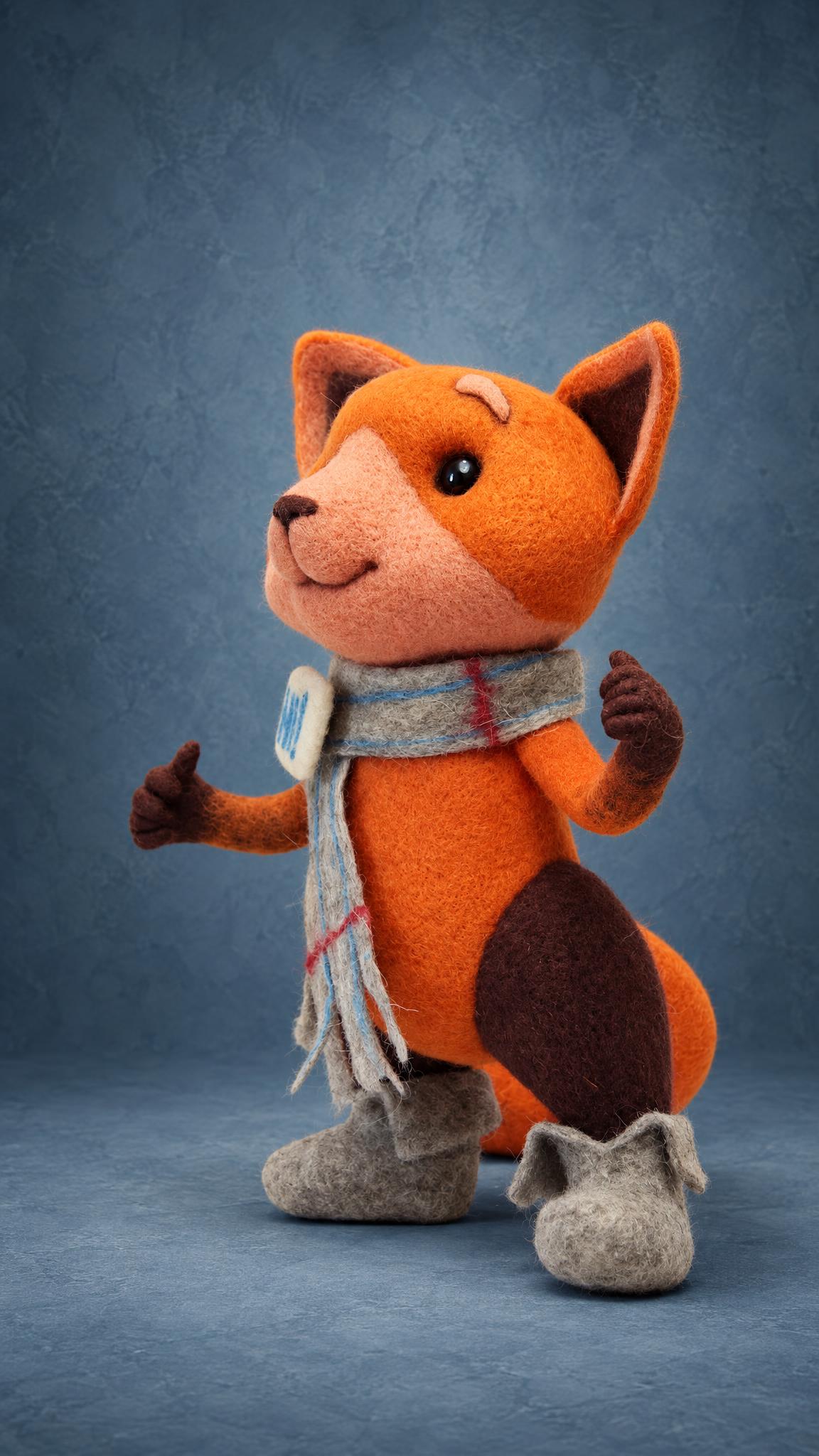 Viber fox winter toy in felt boots and a scarf, needle-felted by hand to order
