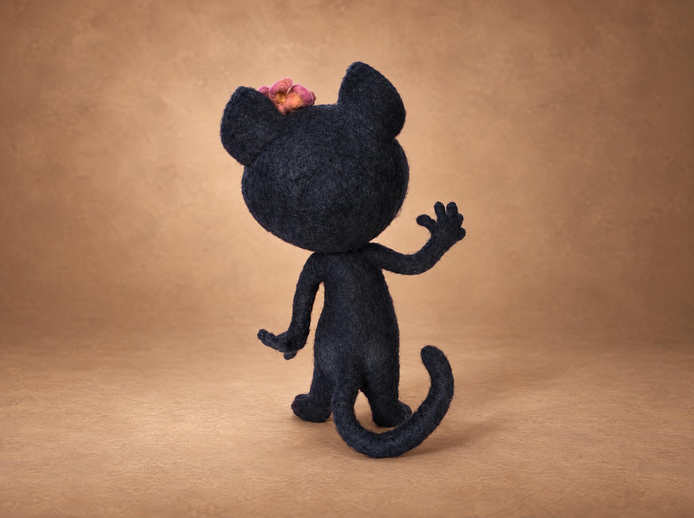 Viber panther toy tail and flower Viber sticker panther toy with a long curled tail and felted flower, needle-felted by hand to order
