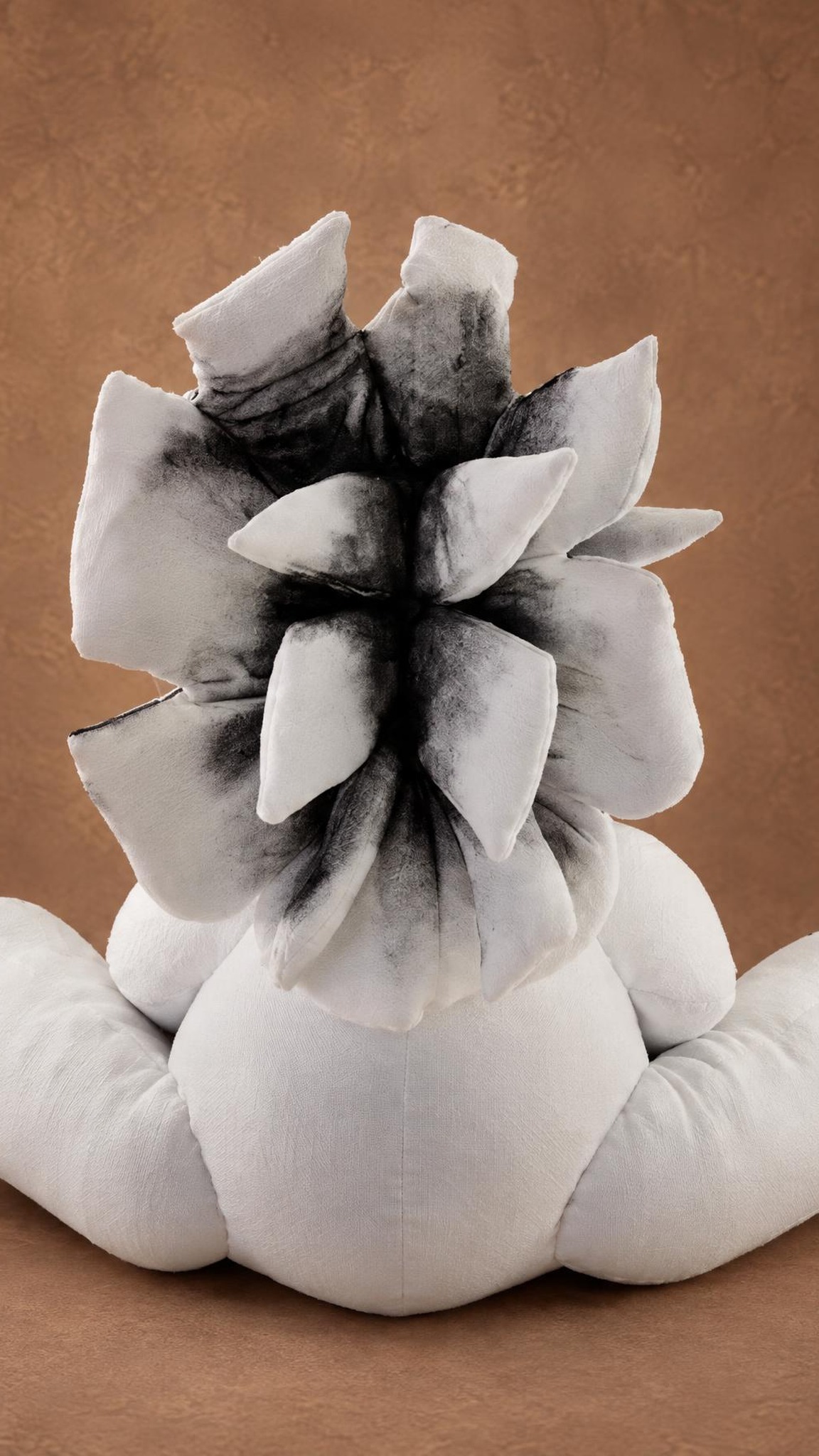 Gothic unicorn plush with a mane of torn black and white gauze, a handmade voodoo unicorn doll made to order