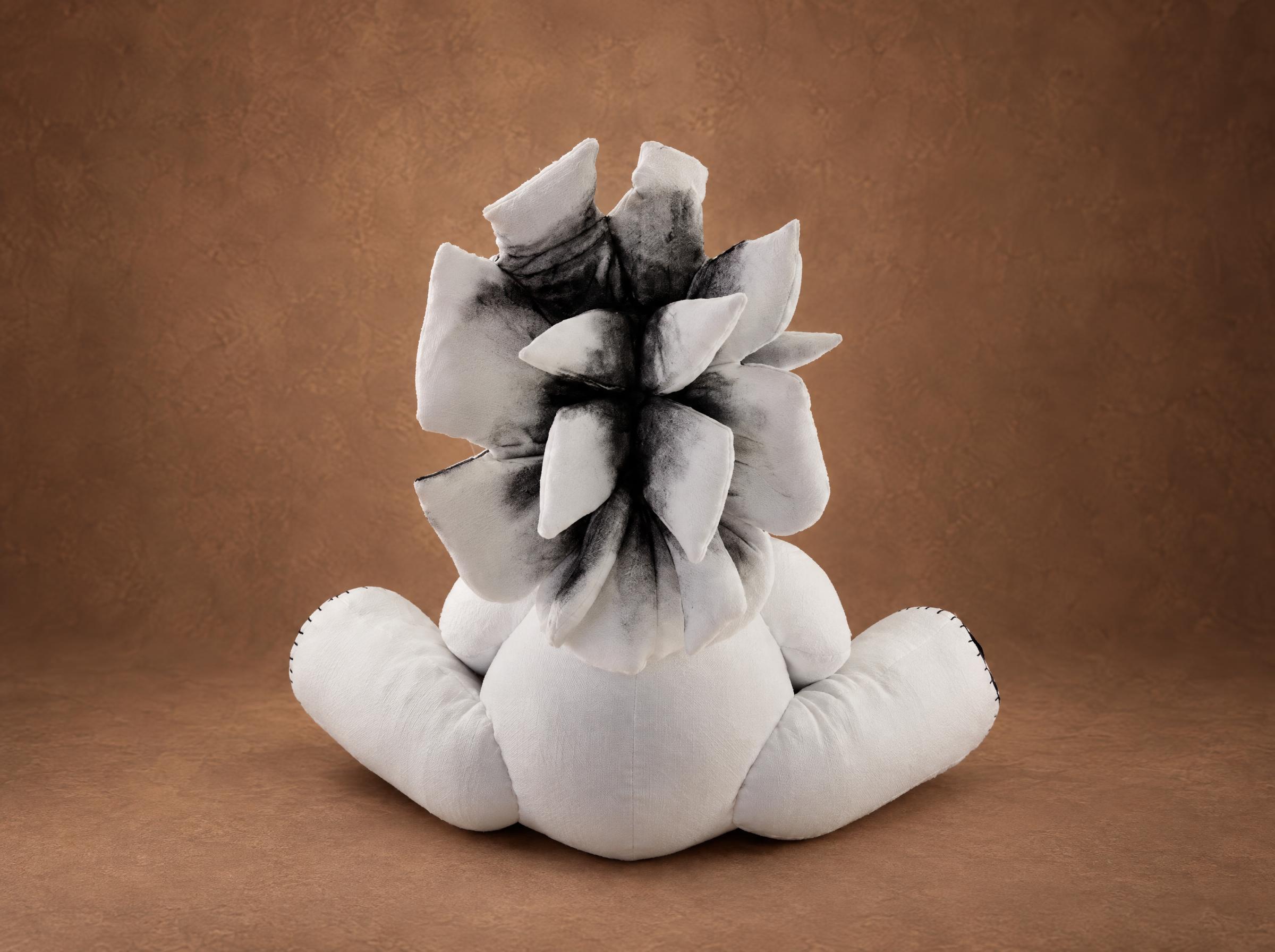 Voodoo unicorn plush gauze mane Voodoo unicorn plush mane of torn white and black gauze strips, a gothic stuffed unicorn sewn to order