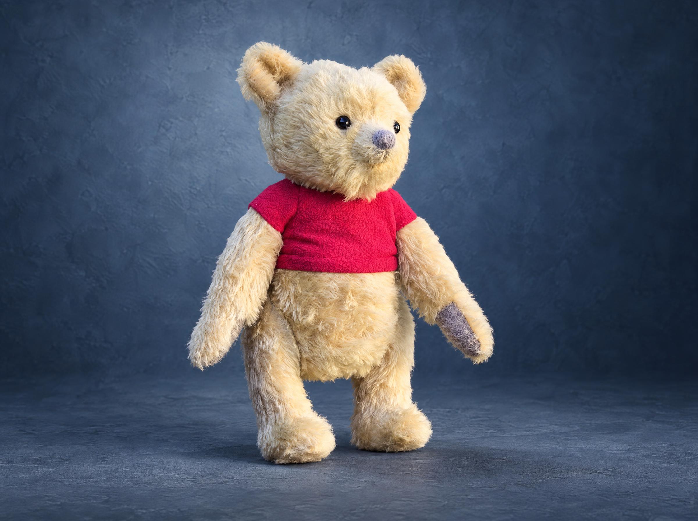 Winnie the Pooh plush from the Christopher Robin film, 20-inch honey mohair bear in a red shirt, made to order