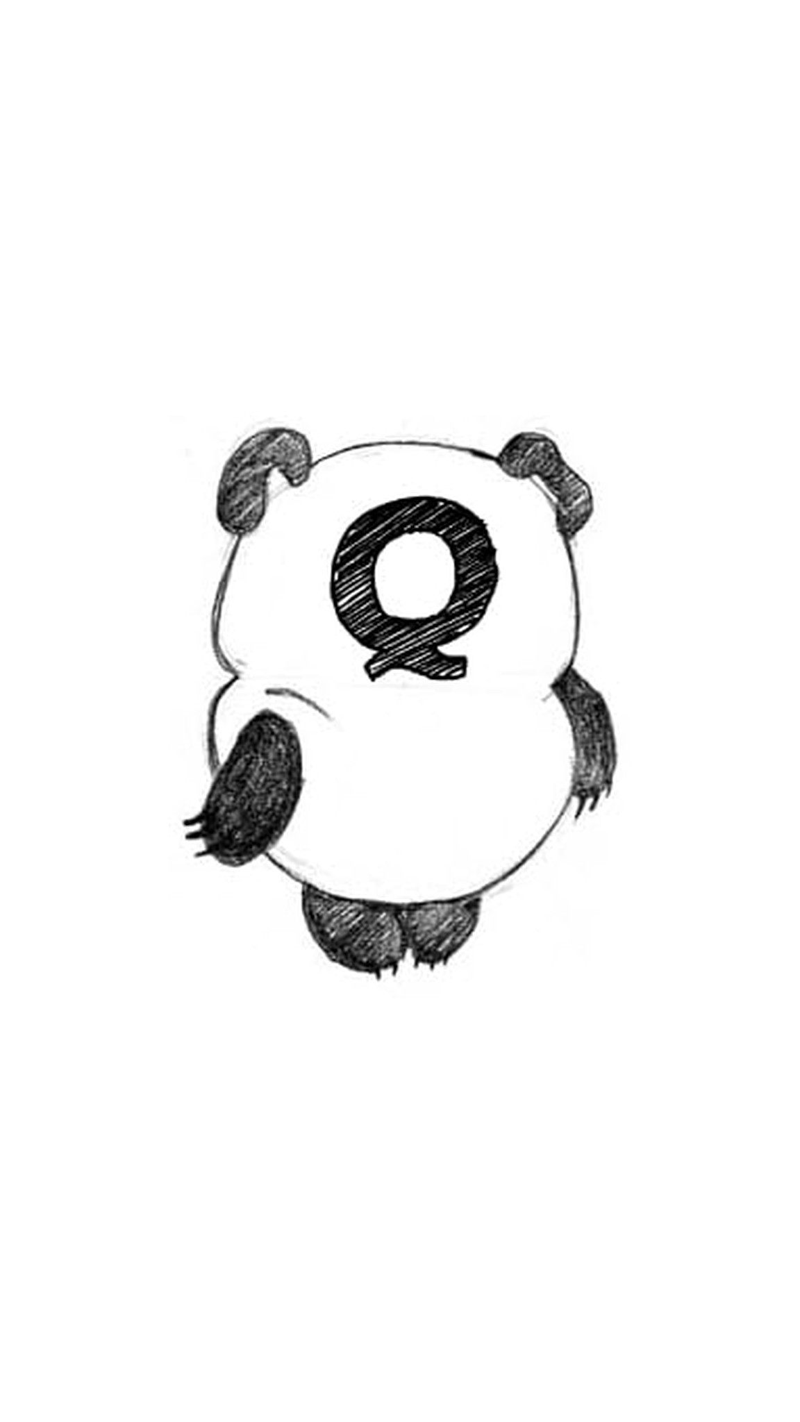 The customer's pencil sketch this Winnie-the-Q bear plush was sewn from: a round bear with a big Q for a face