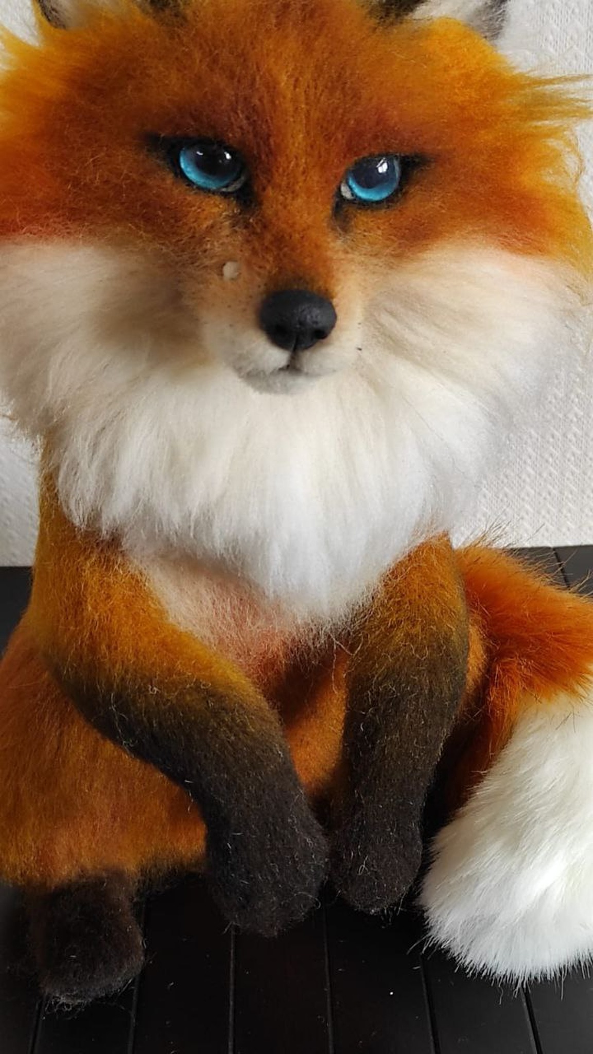 Needle felted wool fox face, made to order: half-lidded blue eyes and a tiny flirty beauty mark by the nose