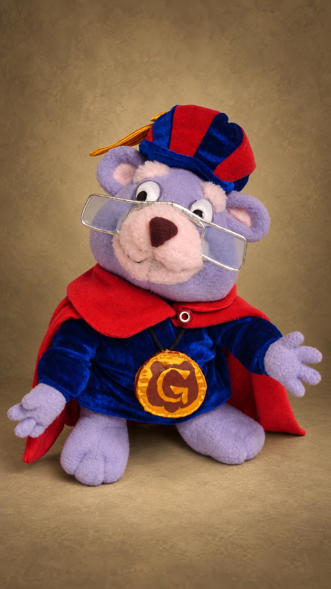 Custom Zummi Gummi plush from the Gummi Bears with glasses, cape and medallion, handmade to order
