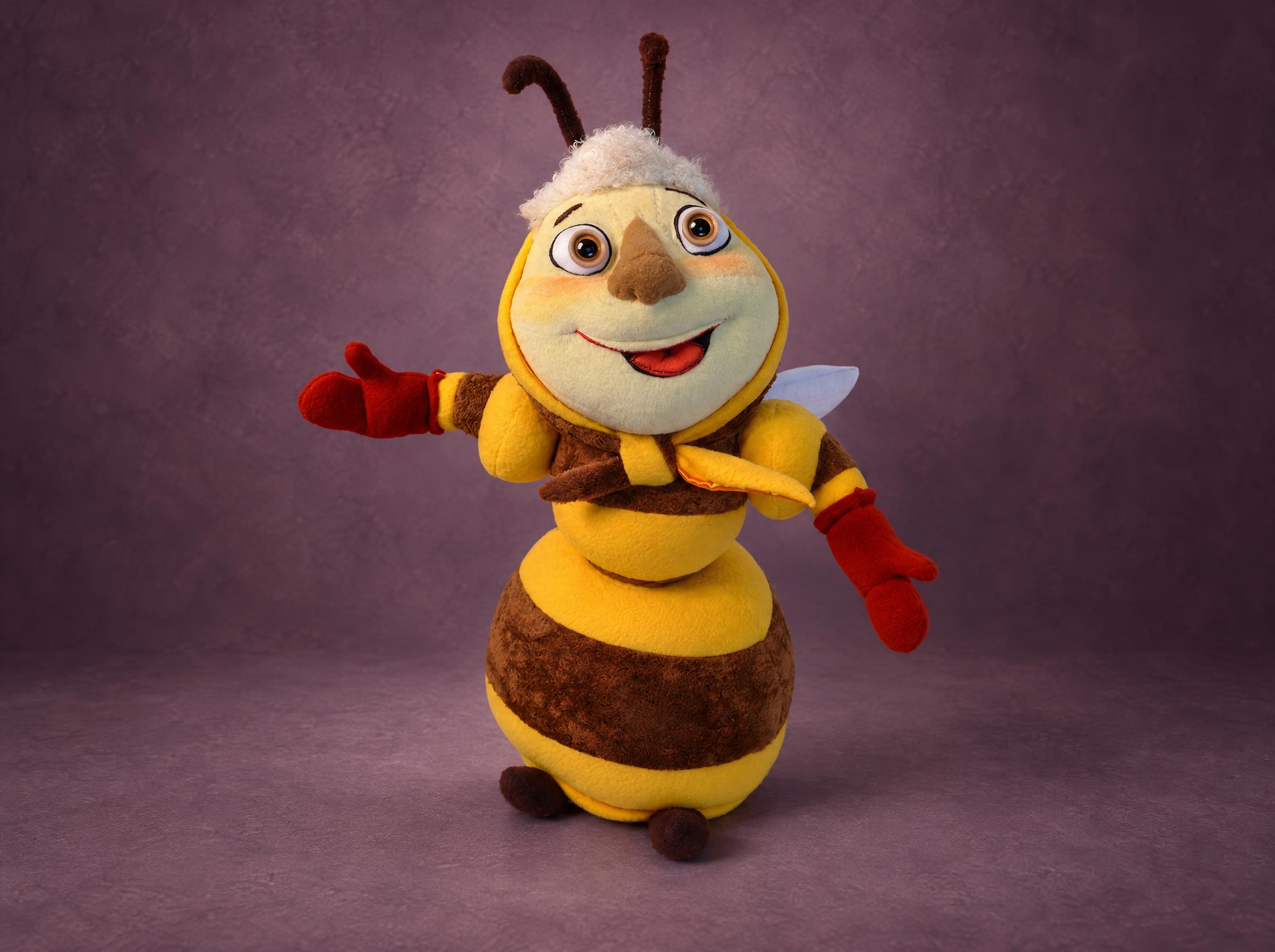 Baba Kapa Luntik plush, handmade to order: granny bee with curly white hair, red mittens and a tied kerchief