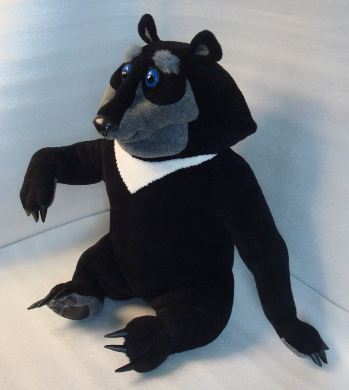 Baloo Jungle Book plush sitting Baloo Jungle Book plush sitting with a paw lifted, black bear with grey muzzle and blue eyes, custom handmade