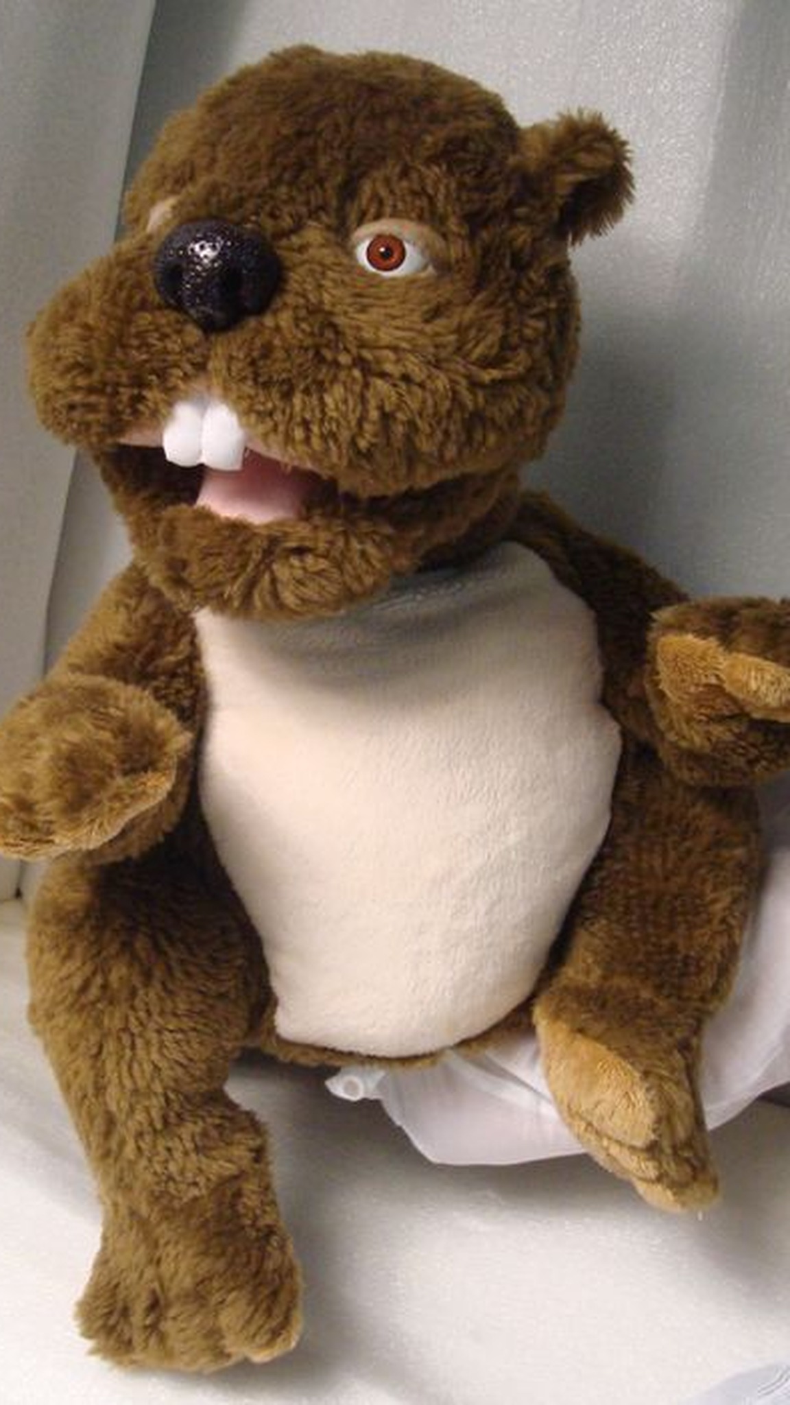 Beaver stuffed animal with buck teeth, pink tongue and a startled look, made to order after The Beaver film
