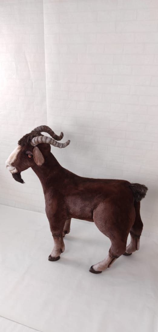 Big goat stuffed animal Big goat stuffed animal with a dark beard, curled horns and a short tail, sewn by hand to order