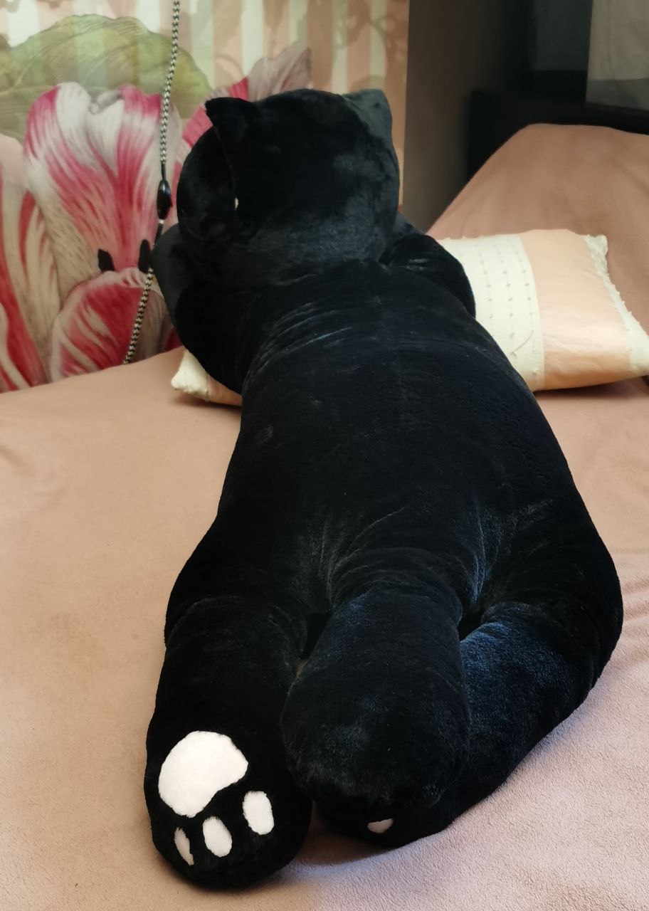 Black cat body pillow plush Black cat body pillow plush made to order, long black back and white toe beans on the hind paws