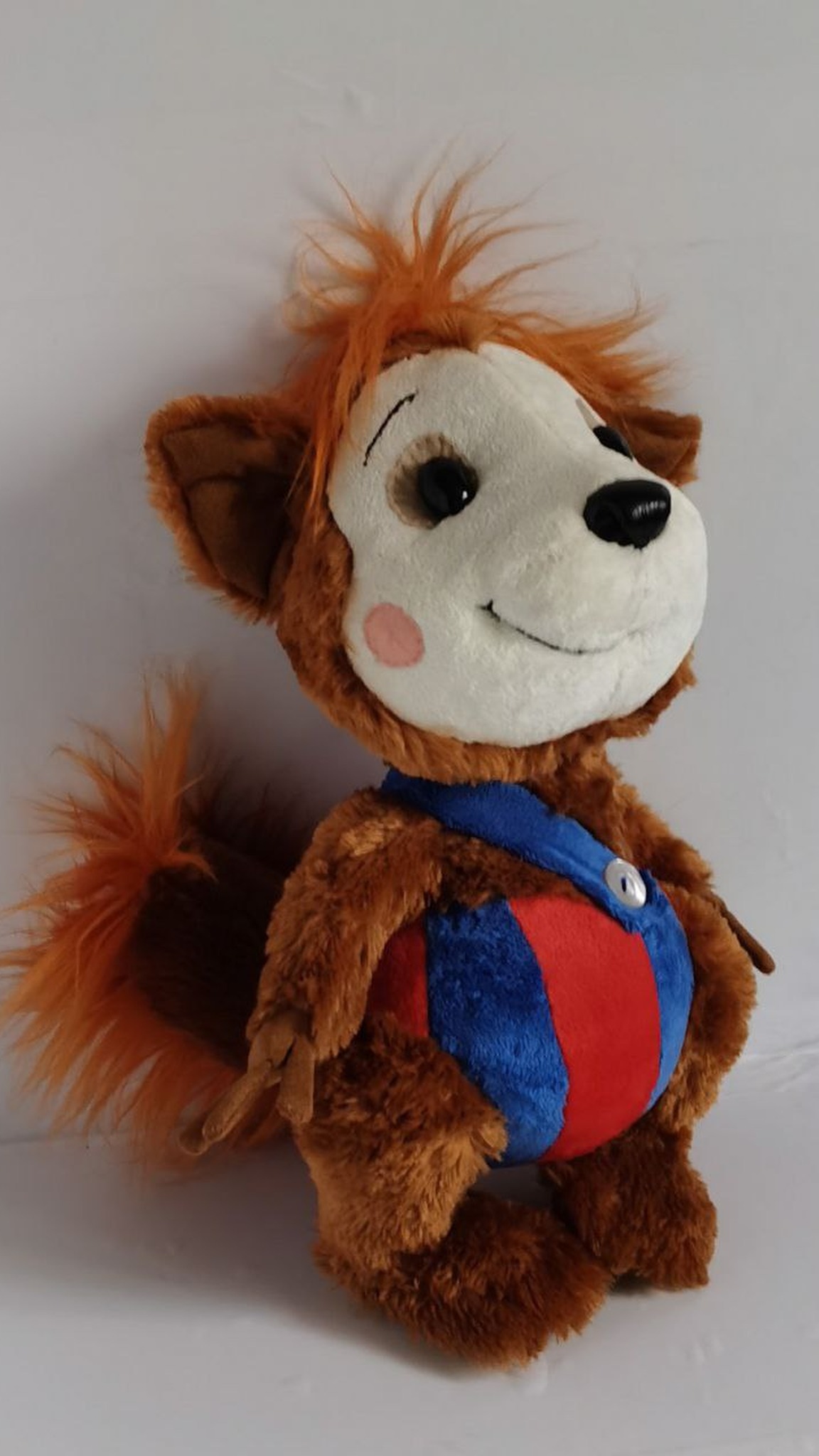 Bobo dormouse plush sewn to order: stitched smile, pink cheeks, brown ears and bushy ginger faux fur tail