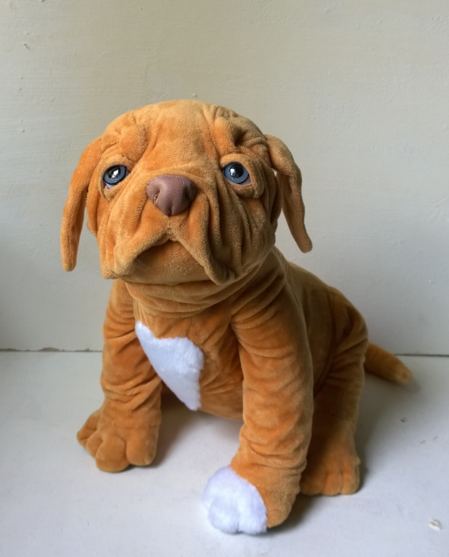 Bullmastiff stuffed animal with sculpted wrinkles Bullmastiff stuffed animal with a wrinkled face and blue eyes, a custom dog plush sewn to order from photos