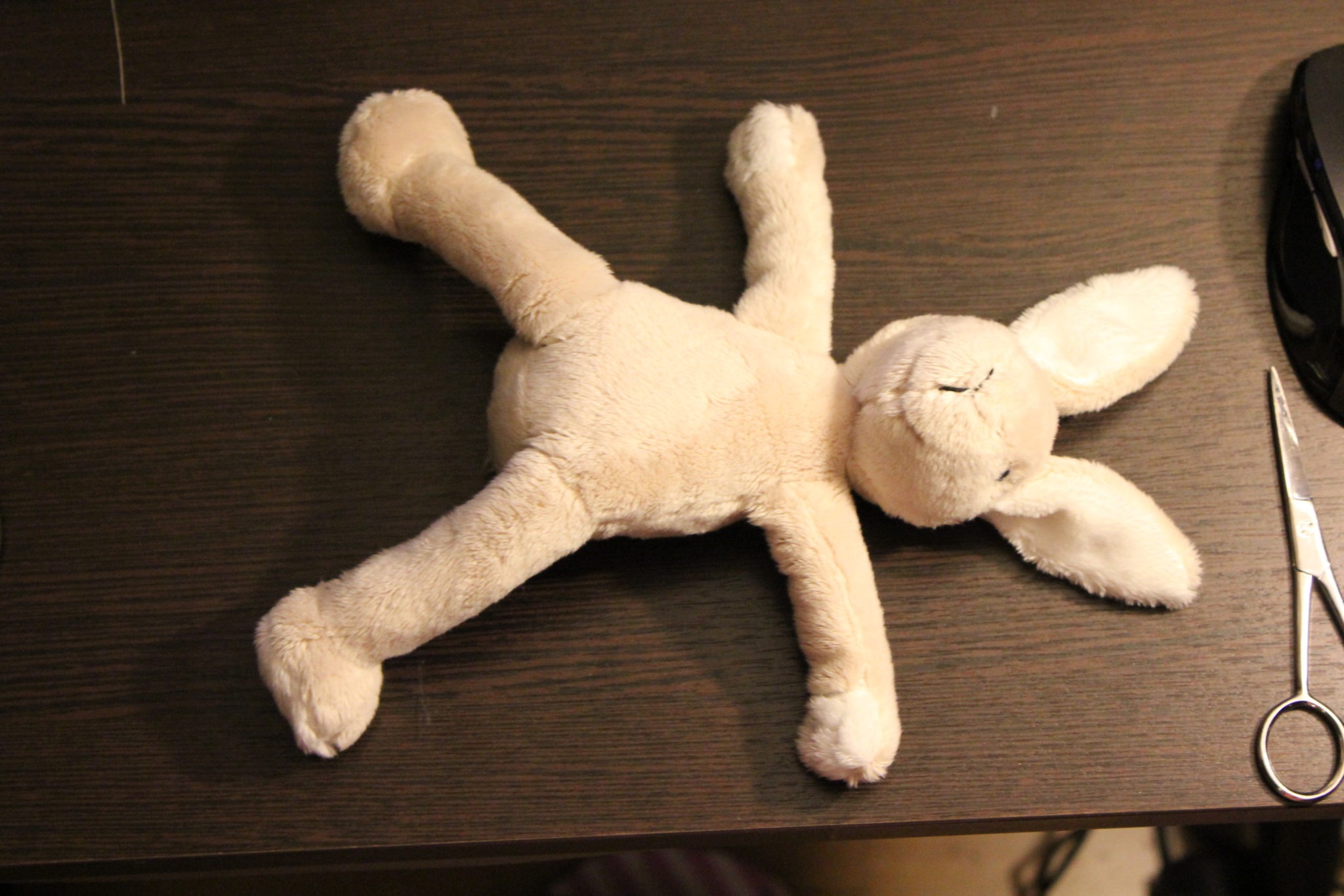 Bunny plush copy with long floppy legs Bunny plush copy in cream faux fur with long floppy legs and white-lined ears, handmade to order