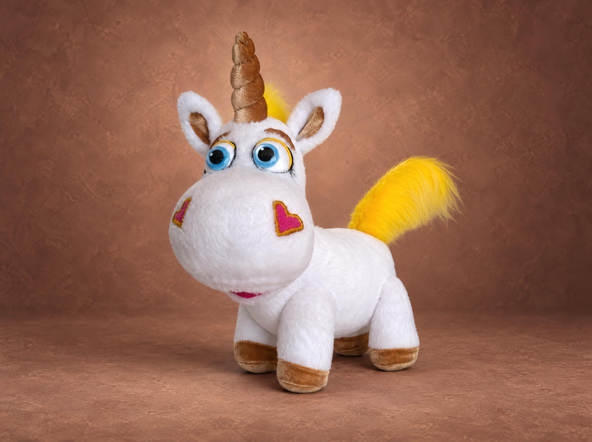 Buttercup plush, the white Toy Story unicorn with a gold horn and yellow tail, handmade to order