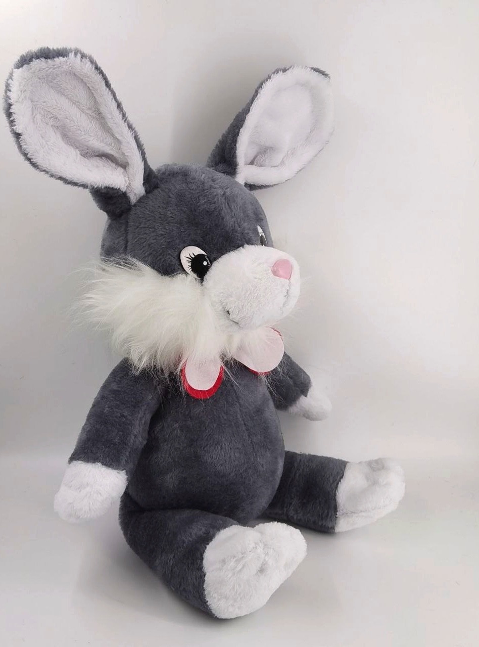 Childhood stuffed bunny replica with tall ears Childhood stuffed bunny replica with tall gray ears, fluffy white cheeks and white feet, custom made