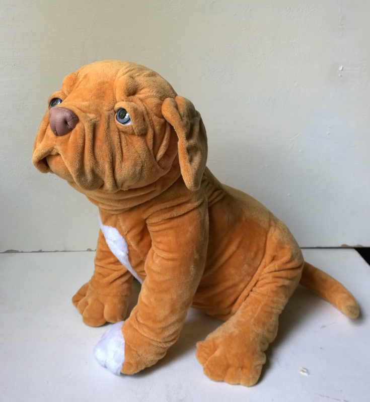 Custom bullmastiff plush with heavy jowls Custom bullmastiff plush looking up, heavy jowls and a brown nose, a replica of a real dog made to order