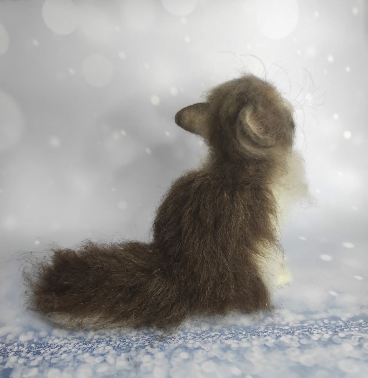 Custom long-haired kitten plush Custom cat plush of a long-haired grey kitten with fluffy ears and tail, the meme cat without bread, handmade