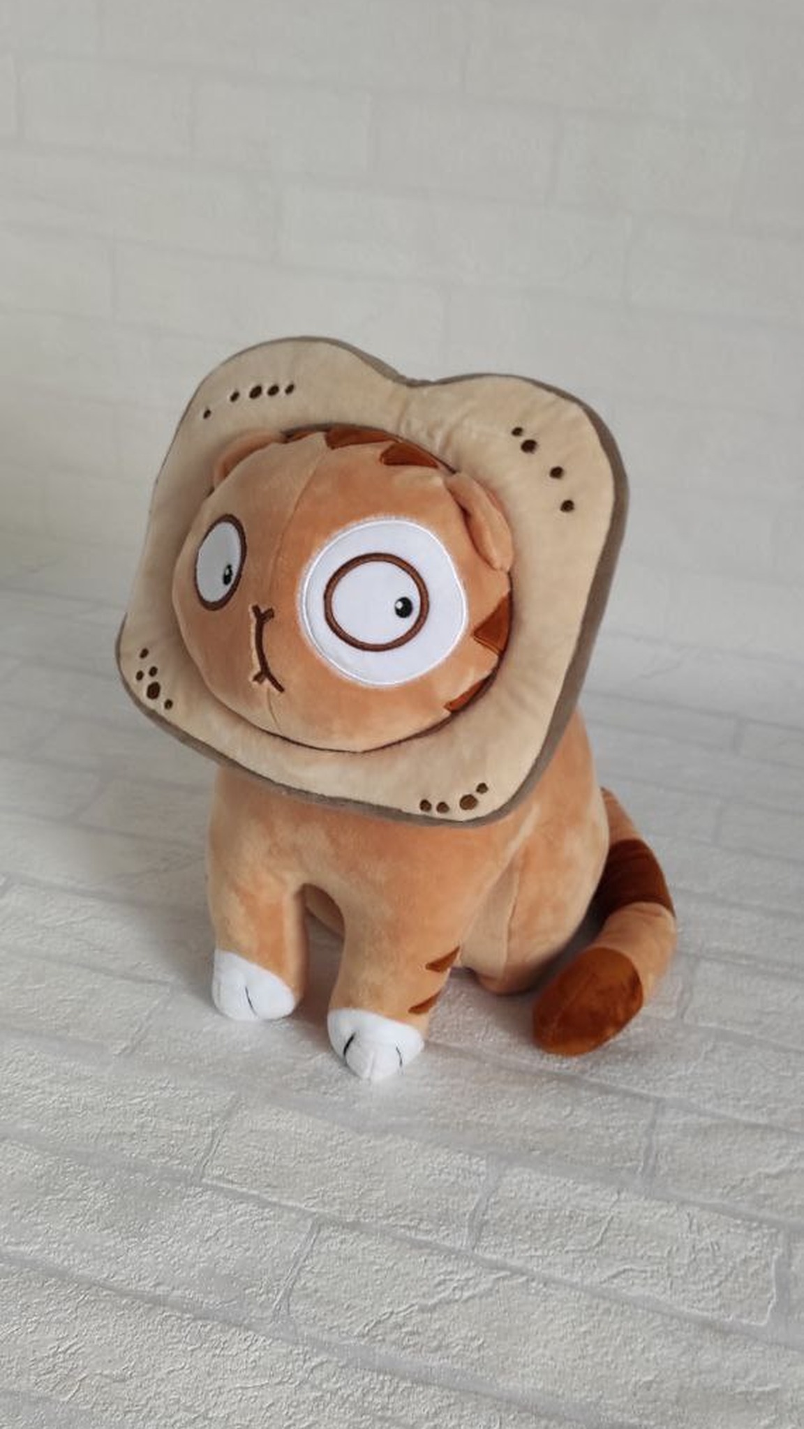Custom cat sticker plush Persik, handmade to order: ginger cat sitting in a removable plush bread slice