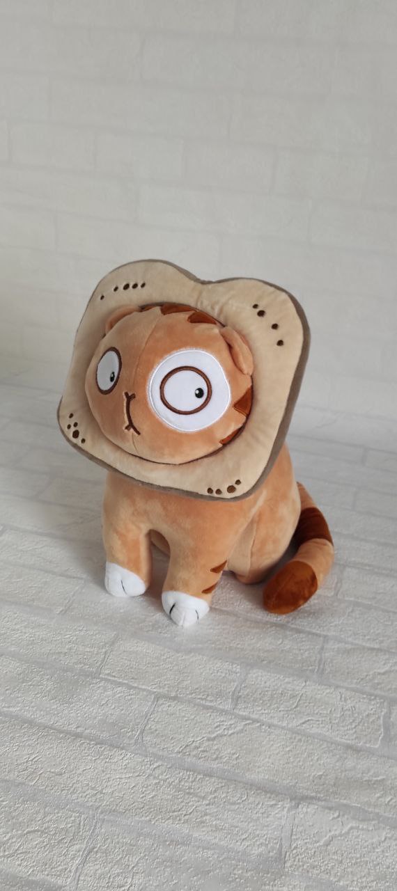 Custom cat sticker plush with a bread slice Custom cat sticker plush Persik, handmade to order: ginger cat sitting in a removable plush bread slice