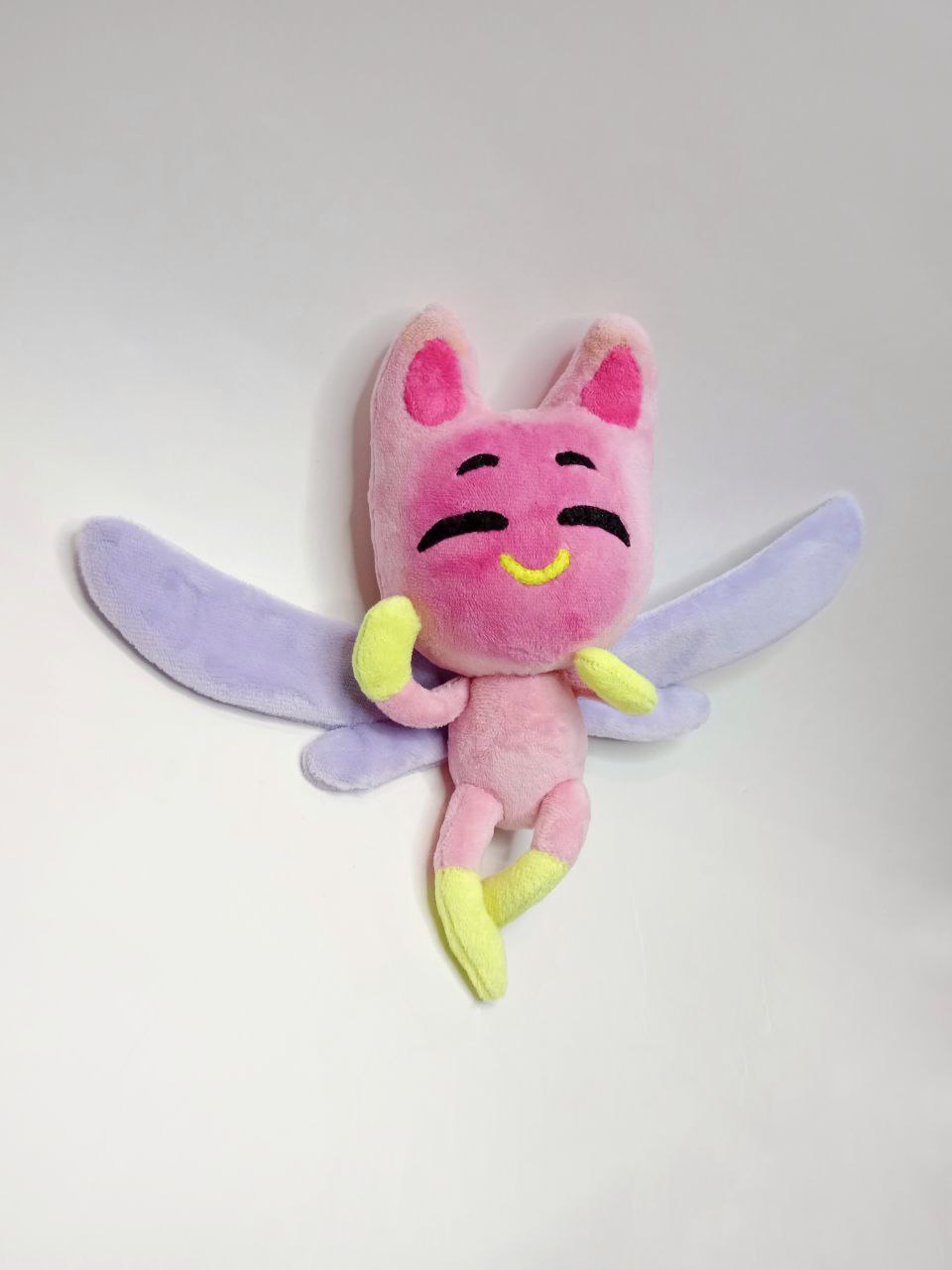 Custom Kotofeechka plush from Fantasy Patrol Custom Kotofeechka plush, handmade to order: Fantasy Patrol cat fairy, pink ears, closed eyes, yellow smile