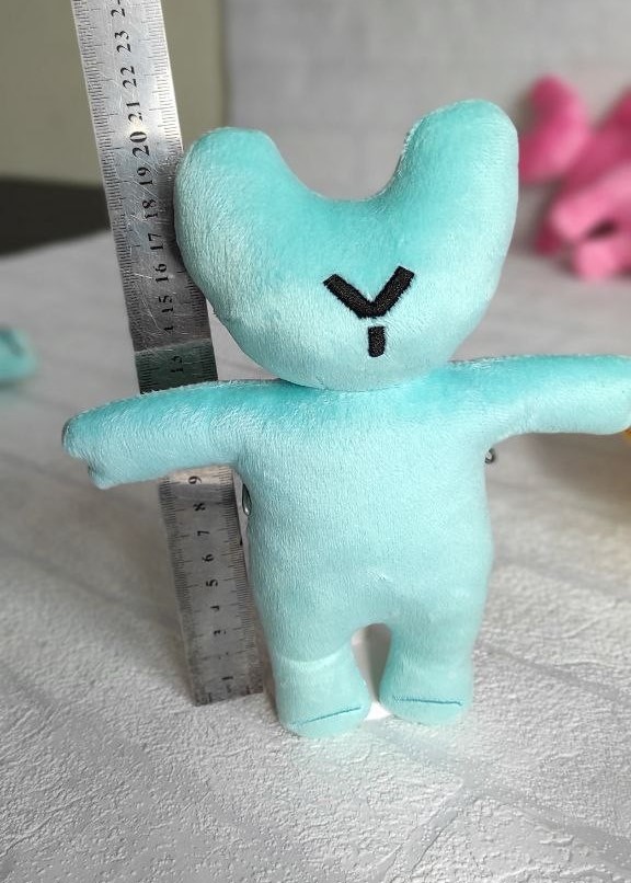 Custom logo teddy bear, about 20 cm Custom logo teddy bear next to a ruler, about 20 cm tall, mint plush with embroidered logo, made to order